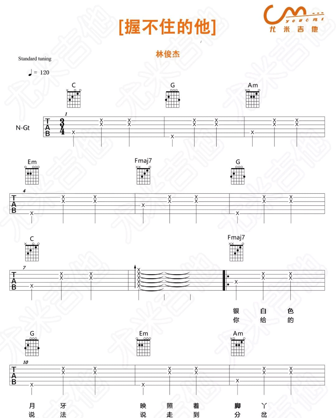 握不住的他吉他谱1-林俊杰