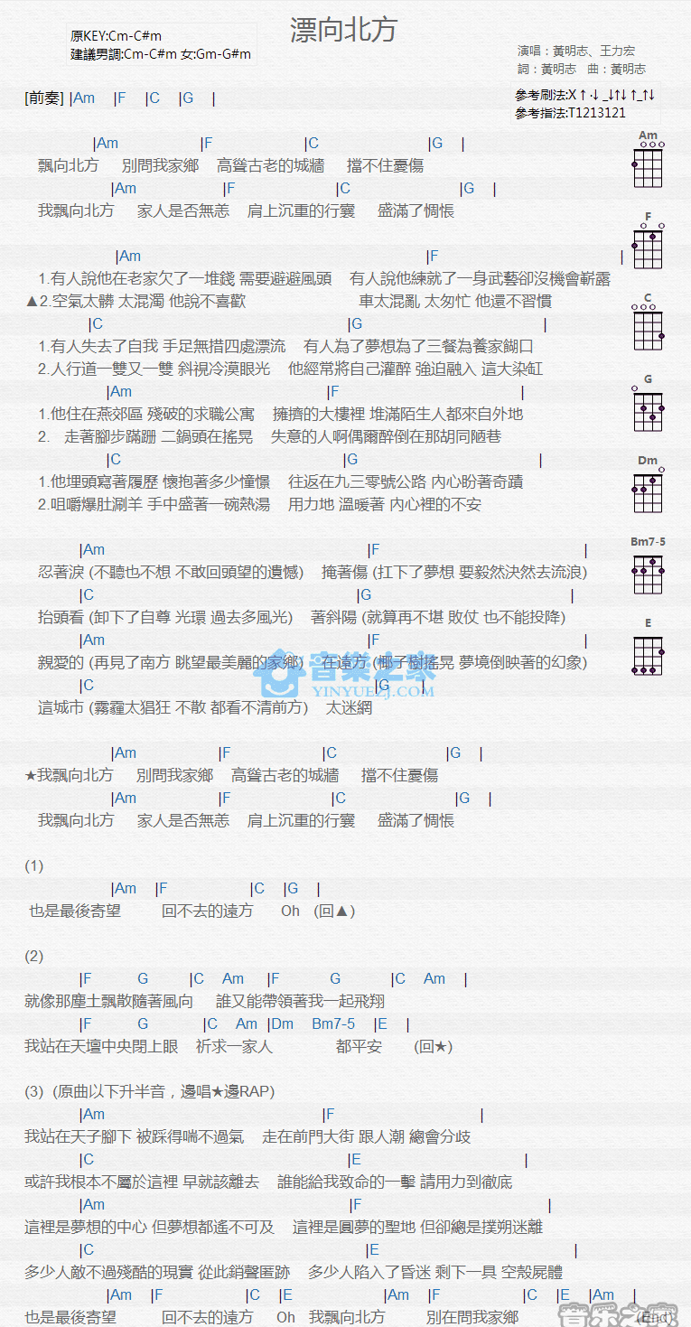 飘向北方尤克里里谱-王力宏