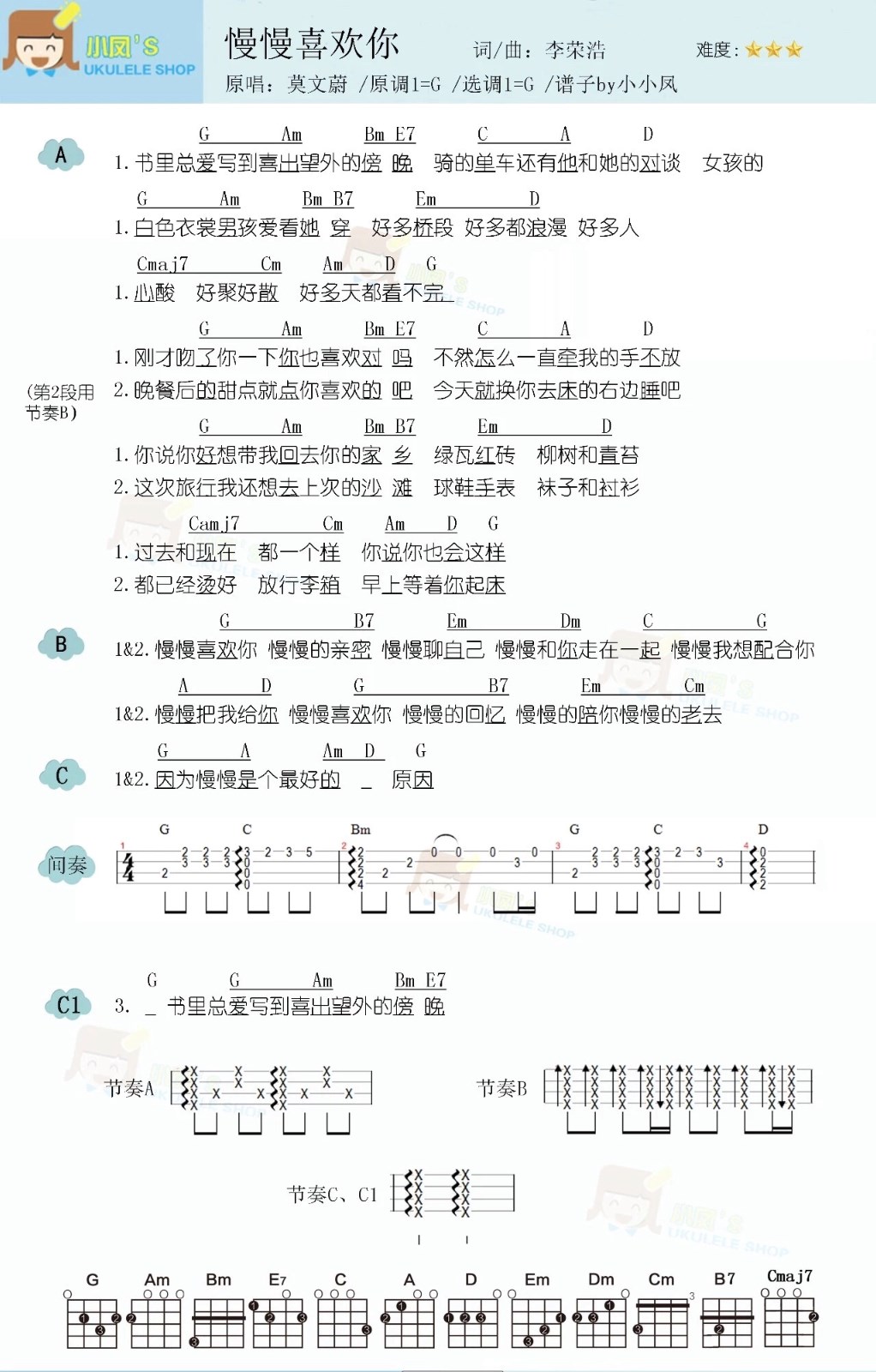 慢慢喜欢你尤克里里谱4-莫文蔚