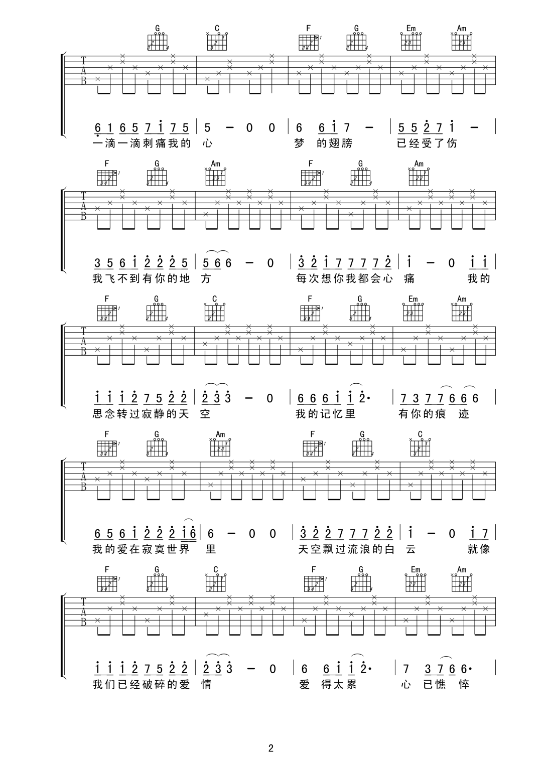 梦的翅膀受了伤吉他谱2-蒋雪儿