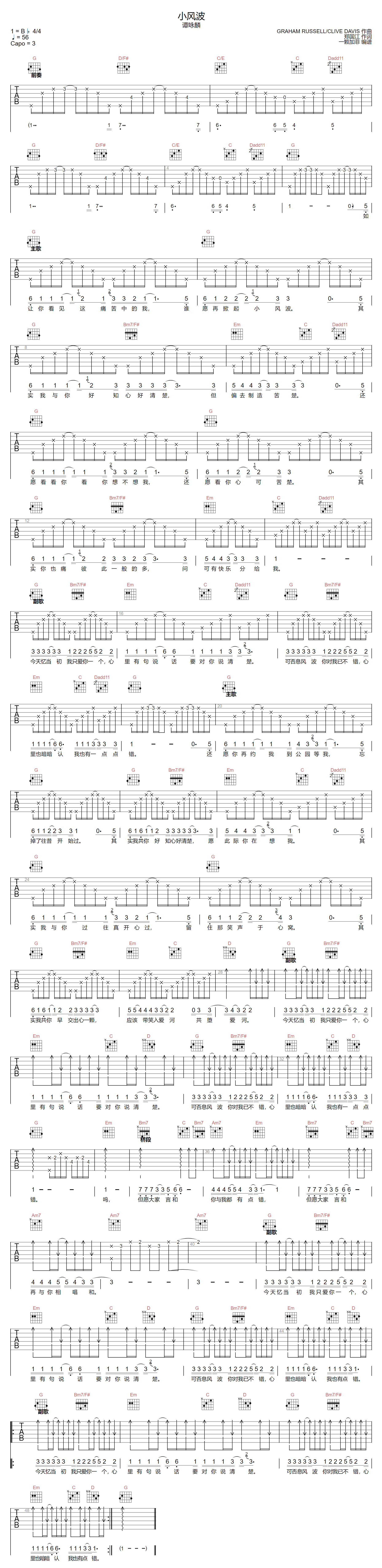 小风波吉他谱-谭咏麟