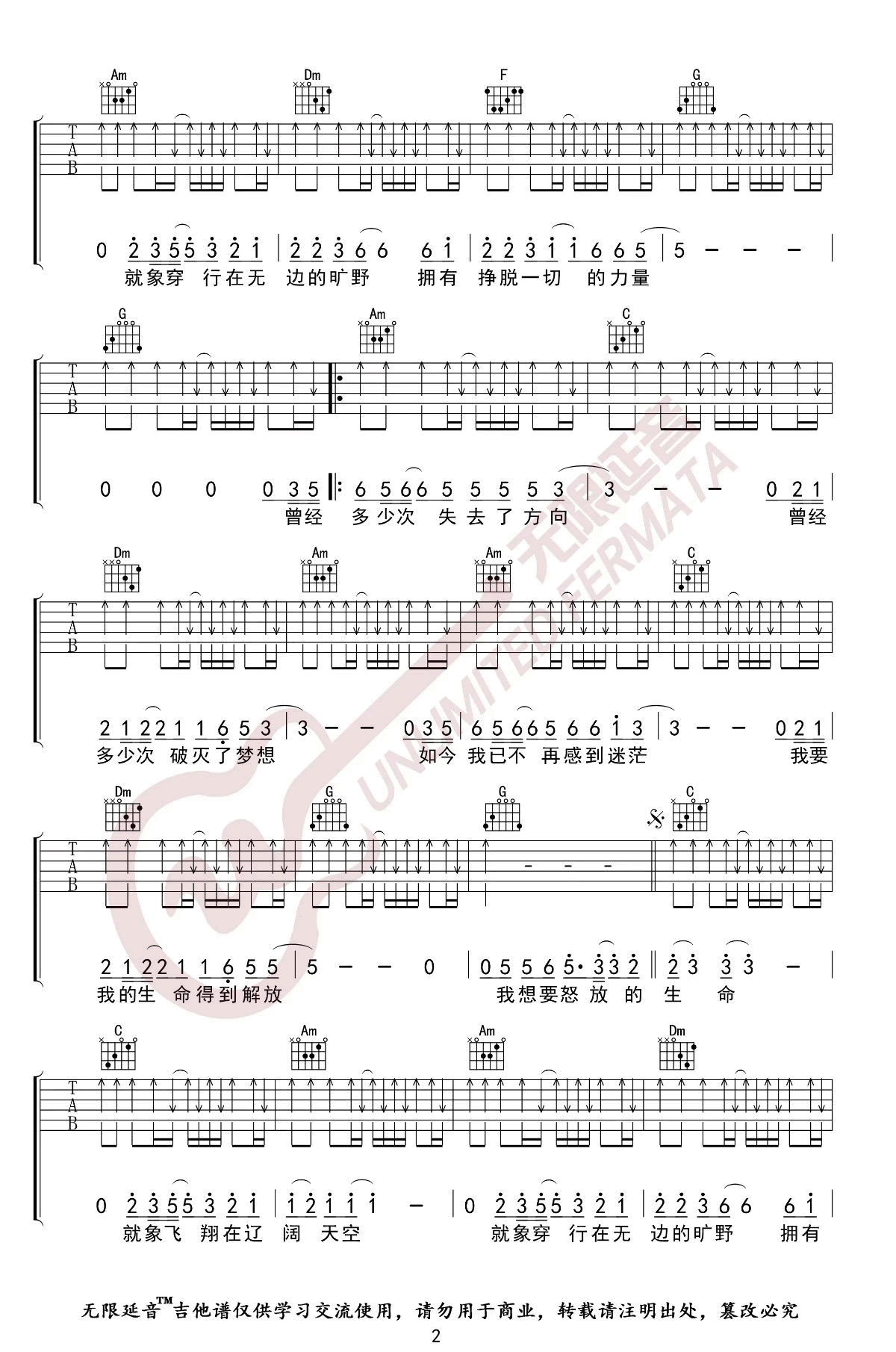 怒放的生命吉他谱2-汪峰