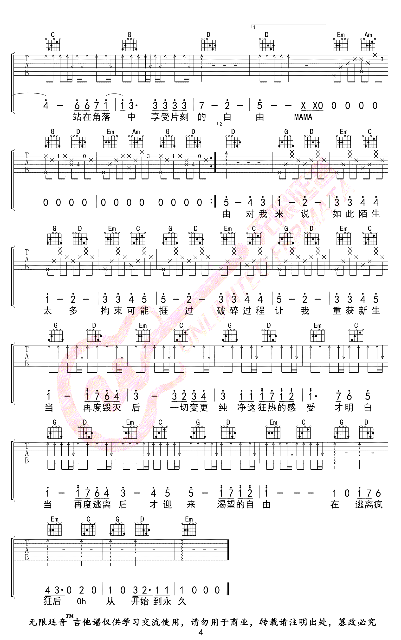 疯人院吉他谱4-华晨宇