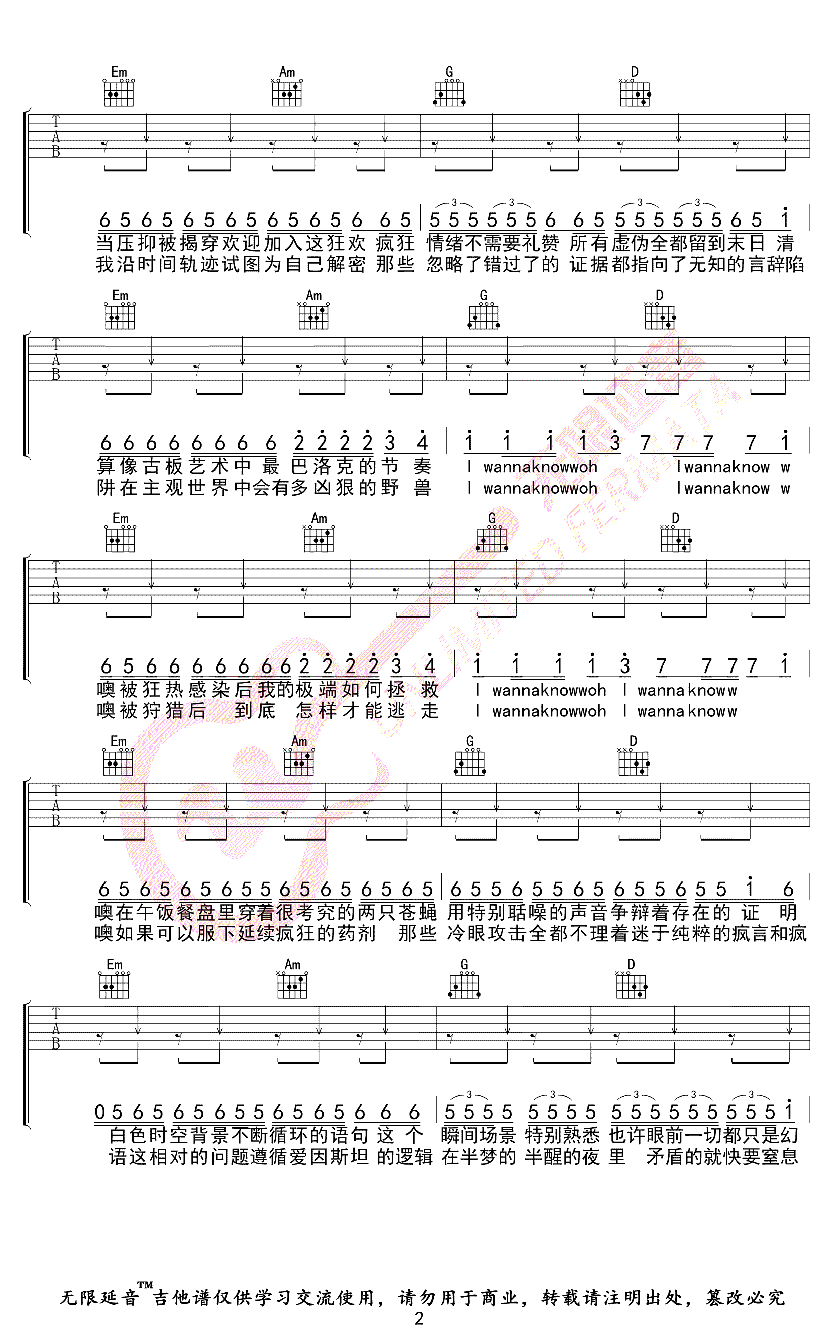 疯人院吉他谱2-华晨宇