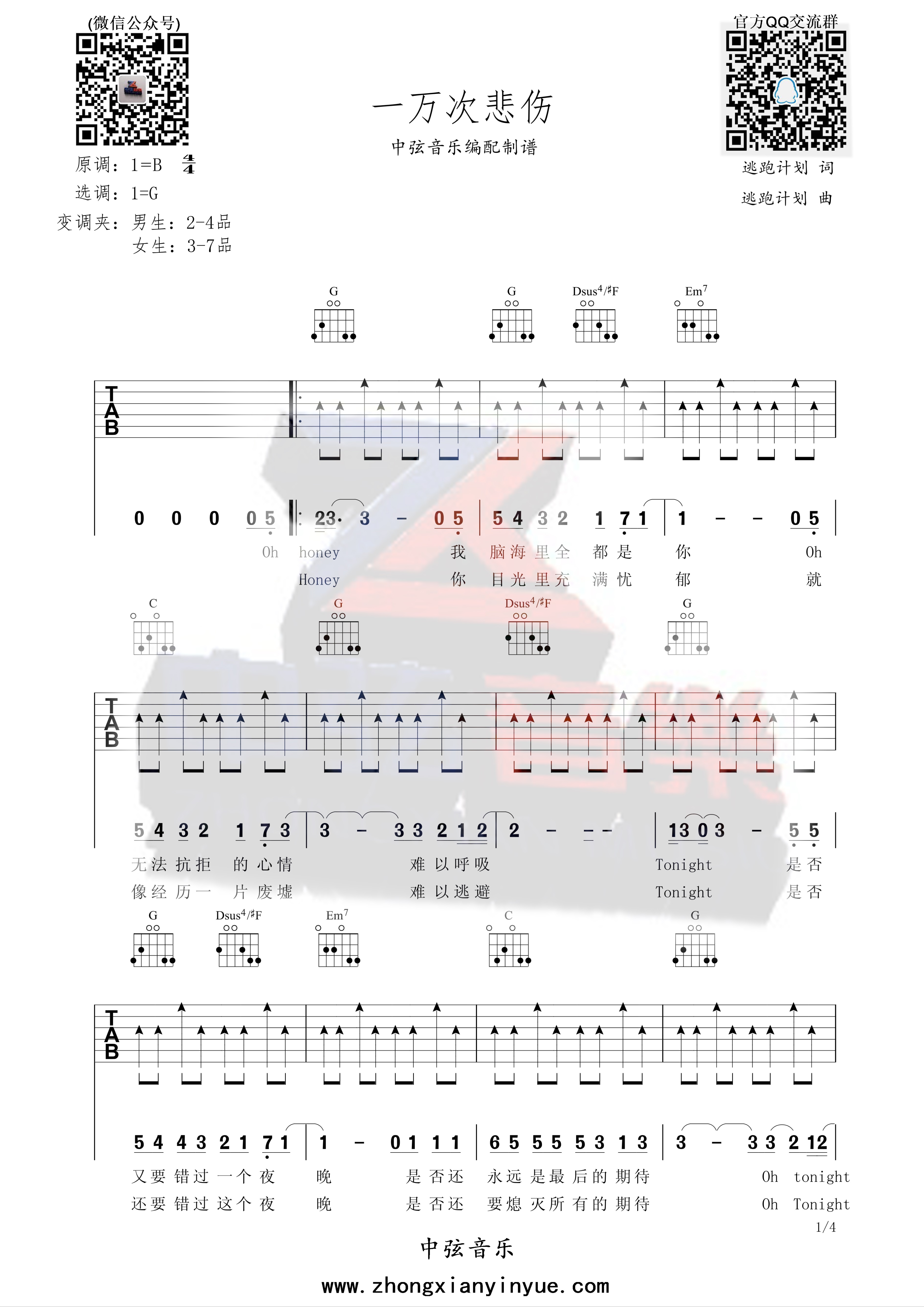 一万次悲伤吉他谱1-逃跑计划