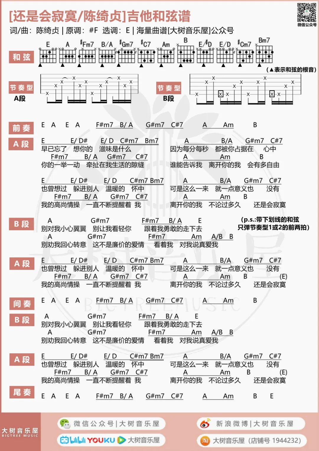 还是会寂寞吉他谱3-陈绮贞