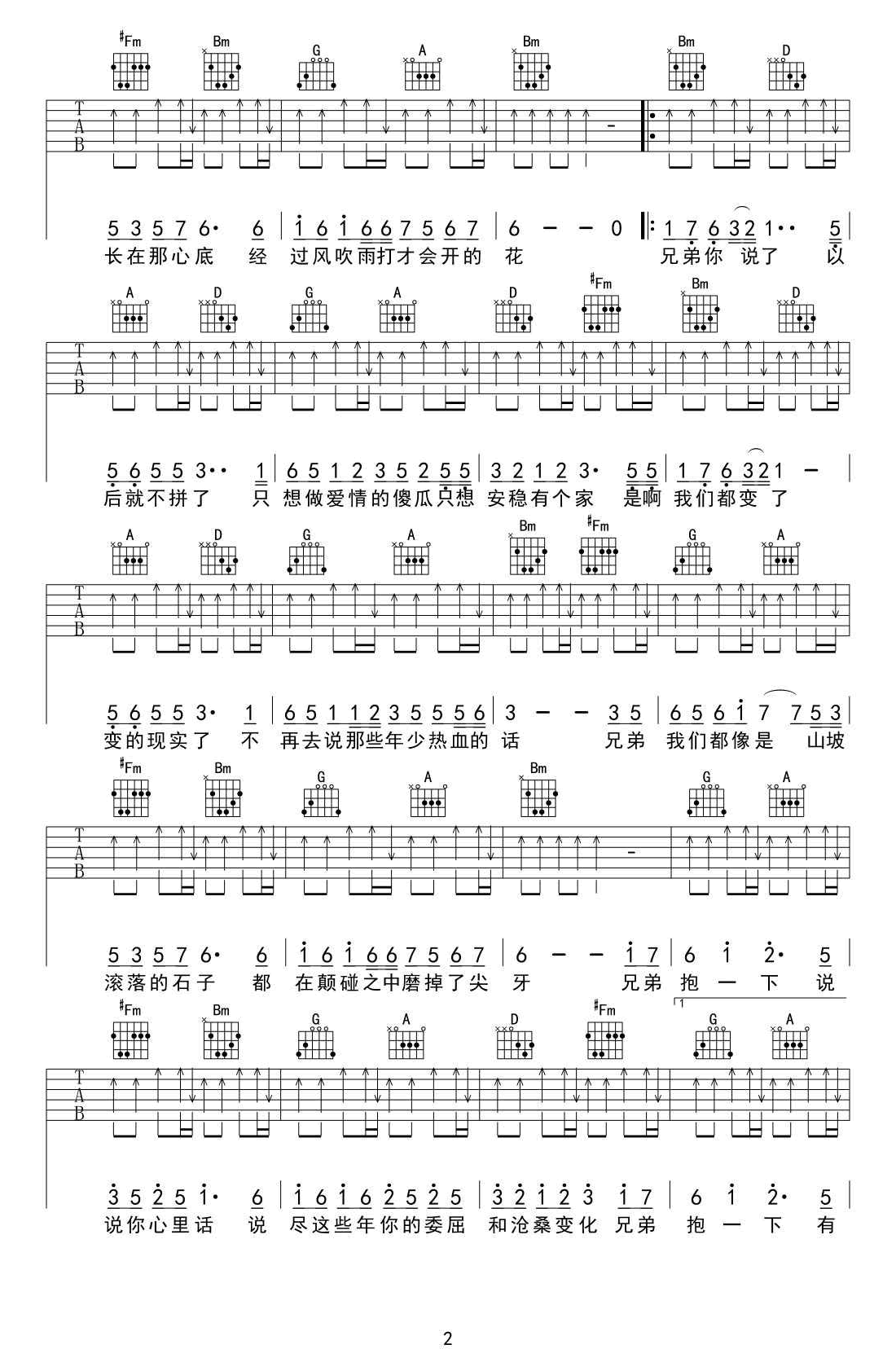 兄弟抱一下吉他谱2-庞龙