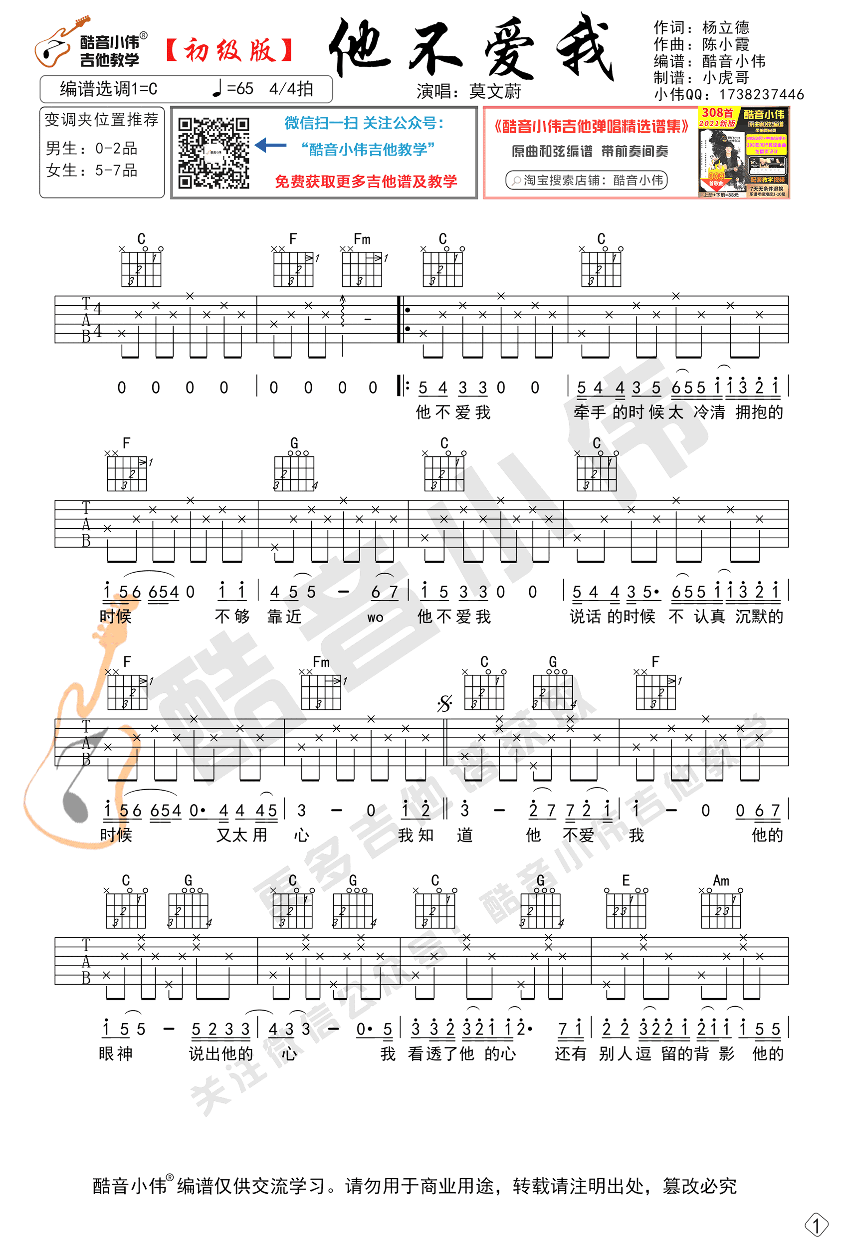 他不爱我吉他谱1-莫文蔚