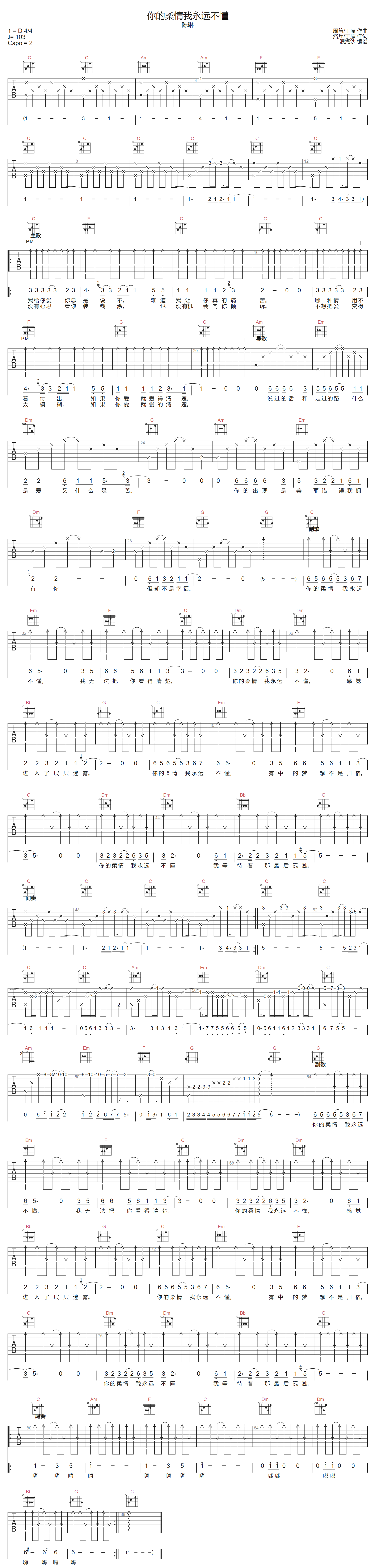 你的柔情我永远不懂吉他谱-陈琳