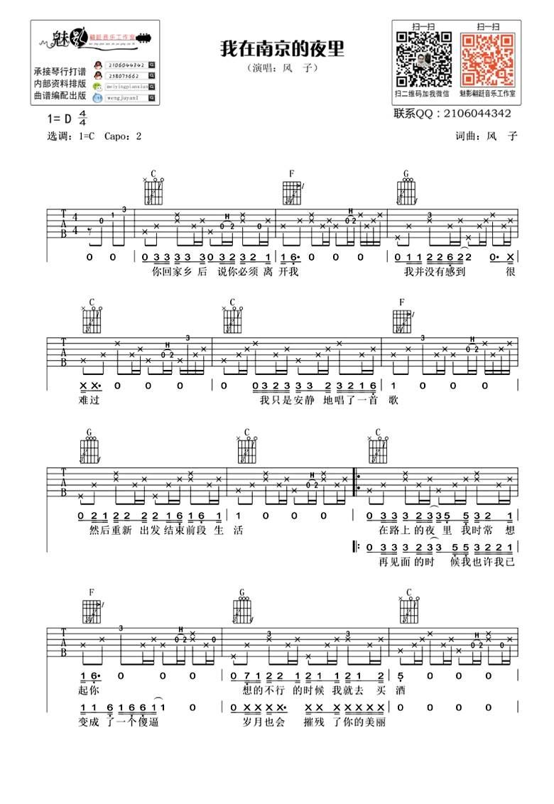 我在南京的夜里吉他谱1-风子