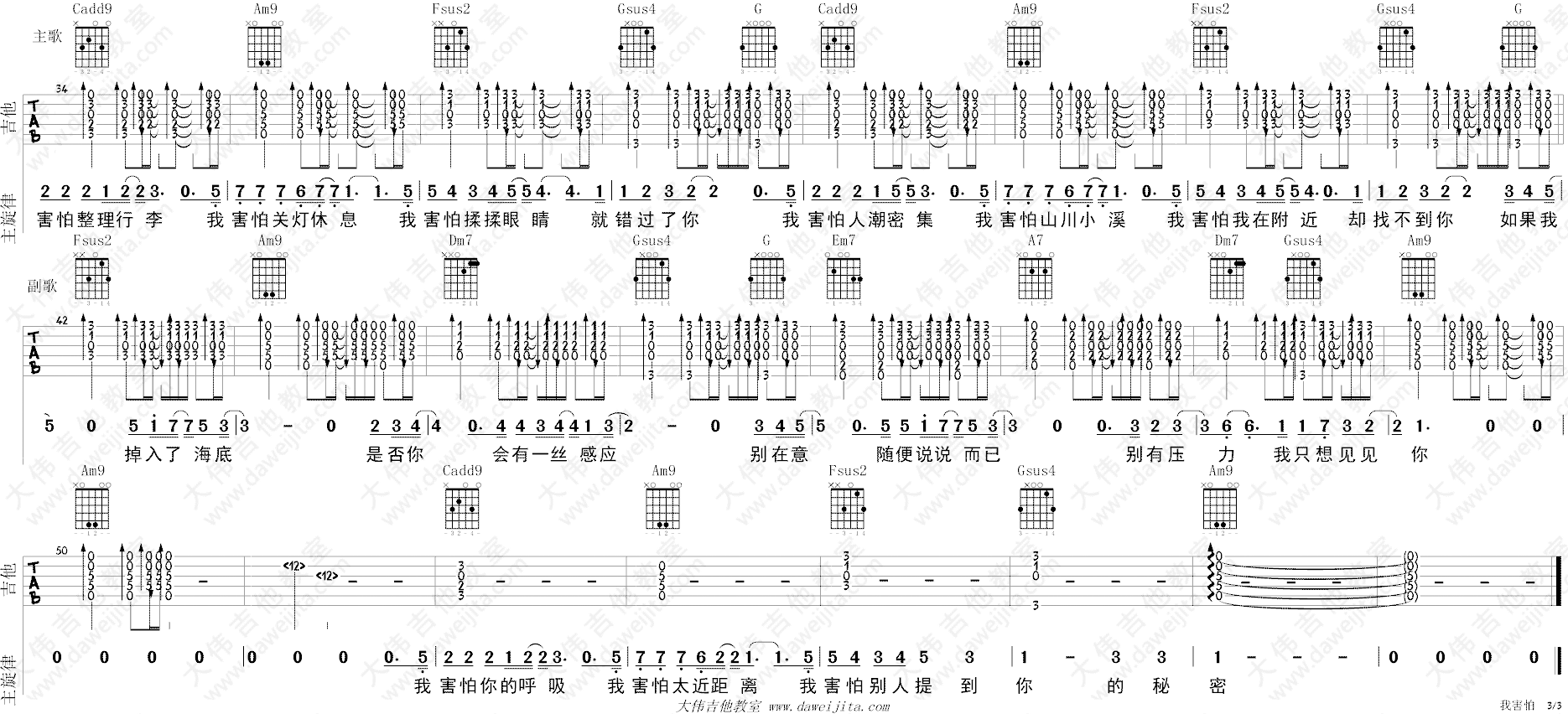 我害怕吉他谱3-薛之谦