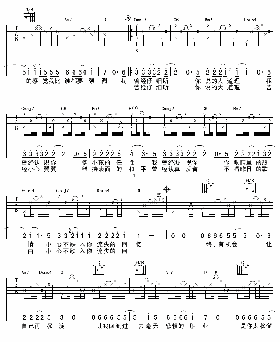 表面的和平吉他谱2-陈绮贞