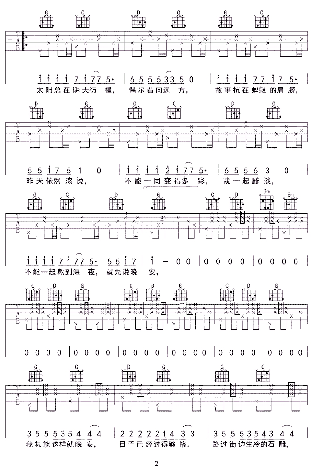 如人饮水吉他谱2-姜铭扬