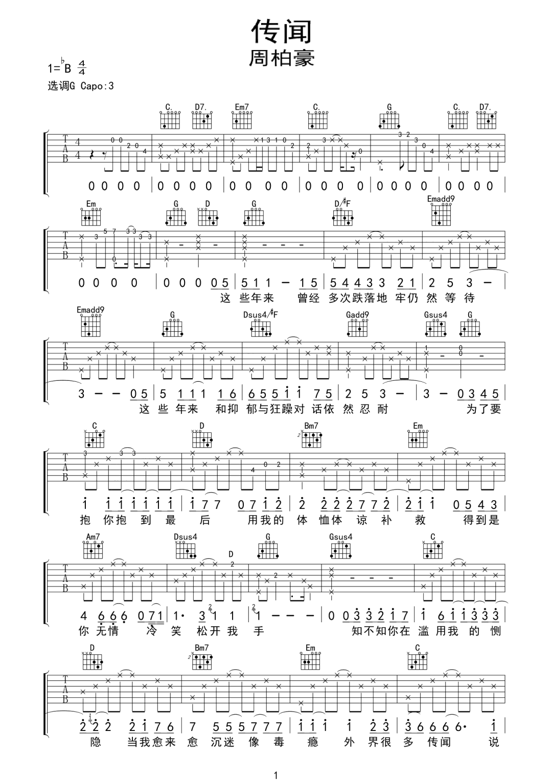 传闻吉他谱1-周柏豪