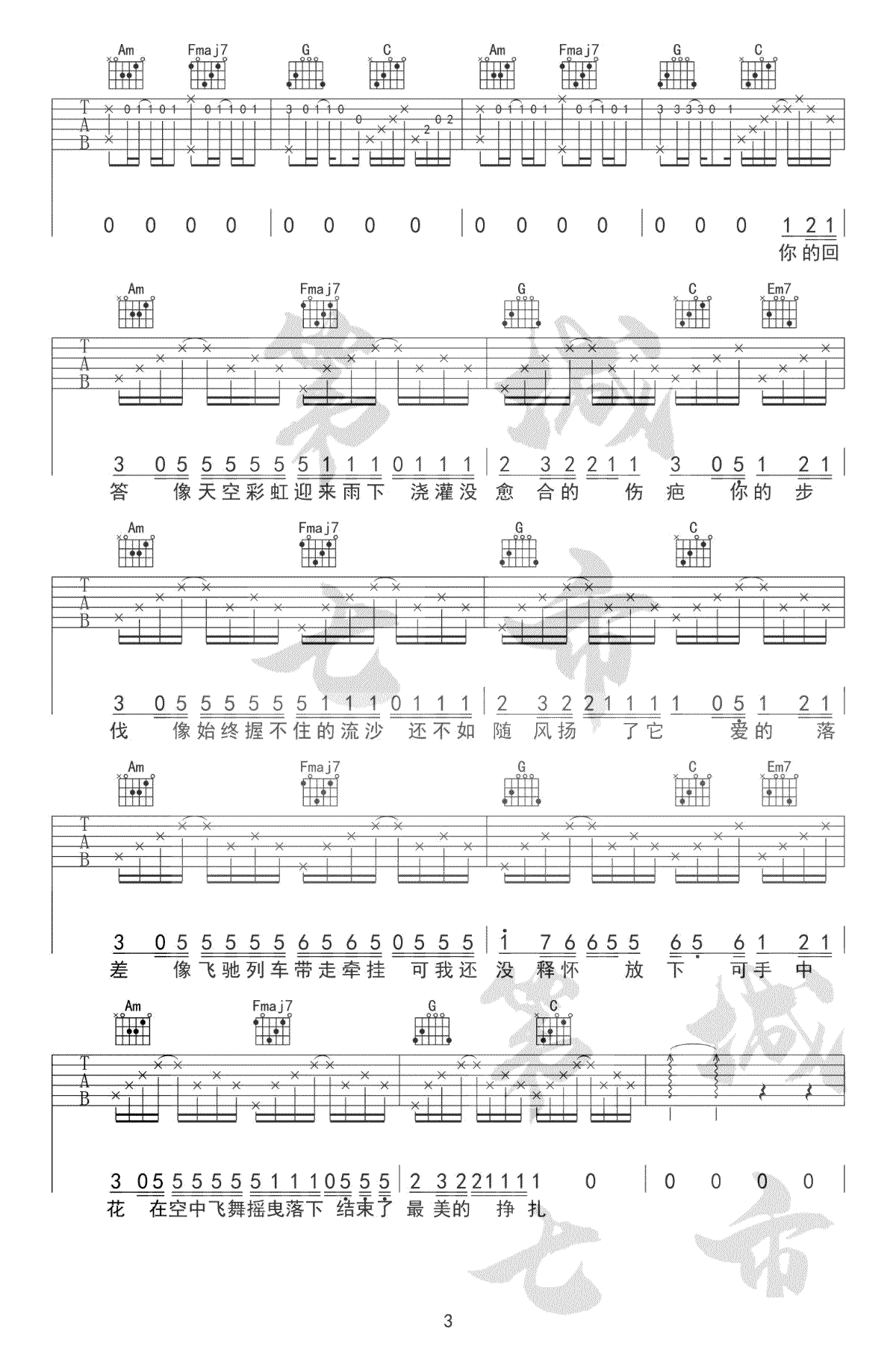 落差吉他谱3-王忻辰
