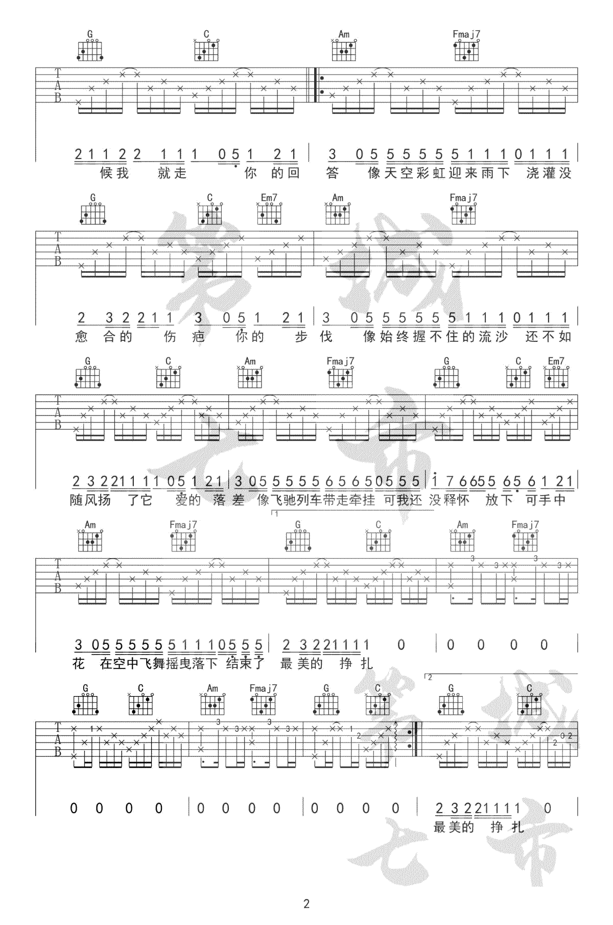 落差吉他谱2-王忻辰