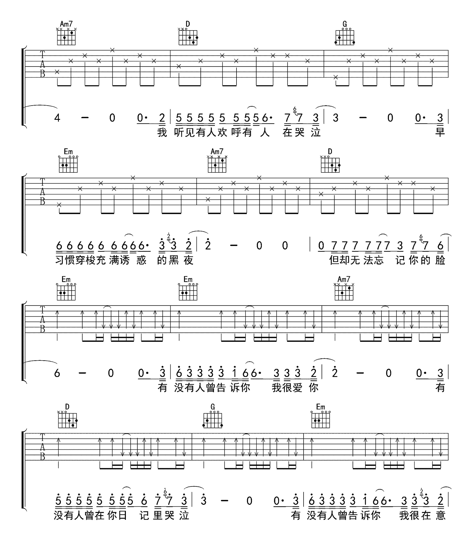 有没有人告诉你吉他谱2-陈楚生