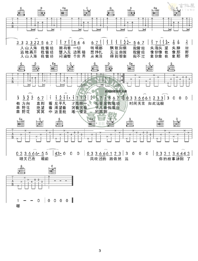 平凡之路吉他谱3-朴树
