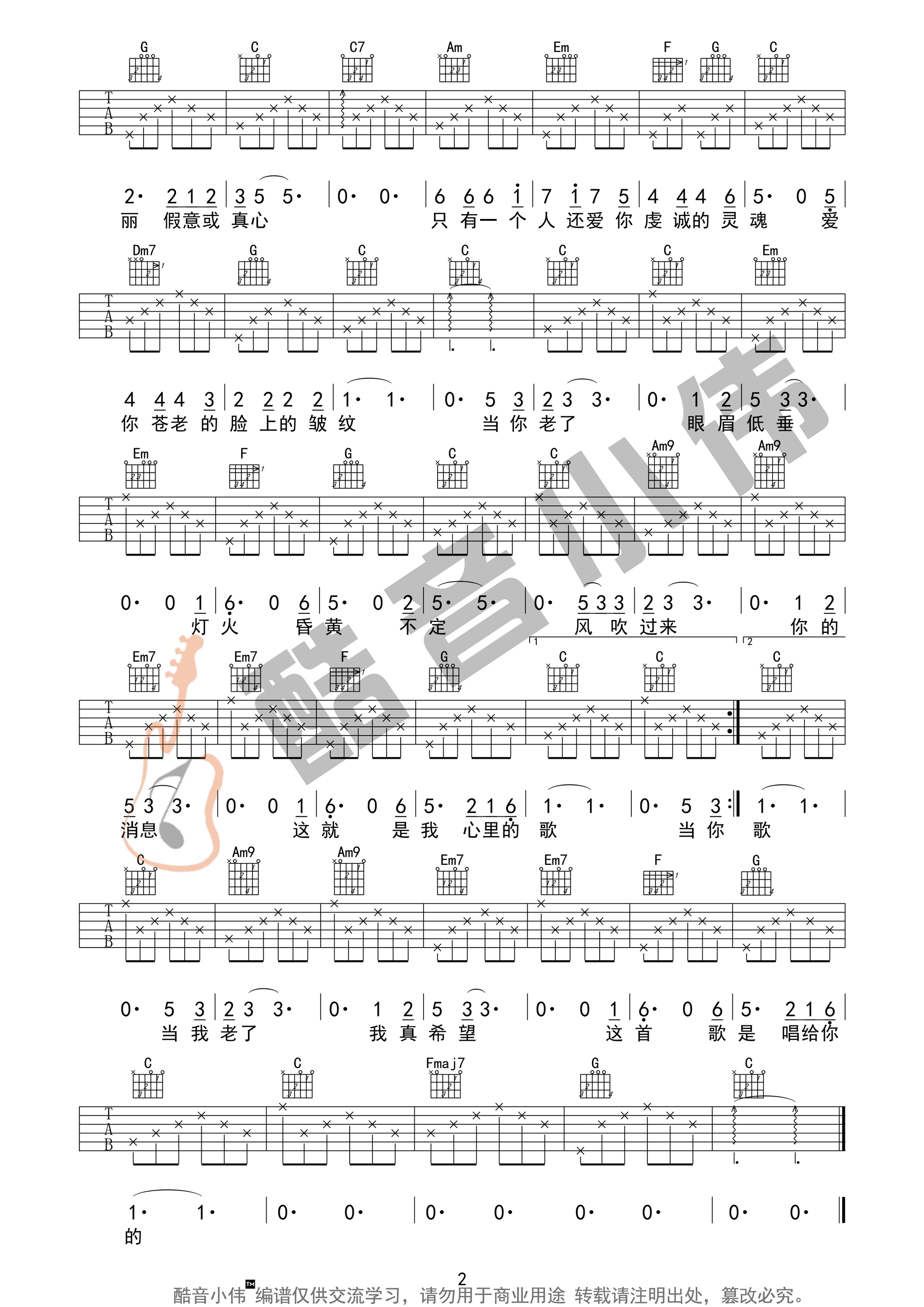 当你老了吉他谱2-赵照