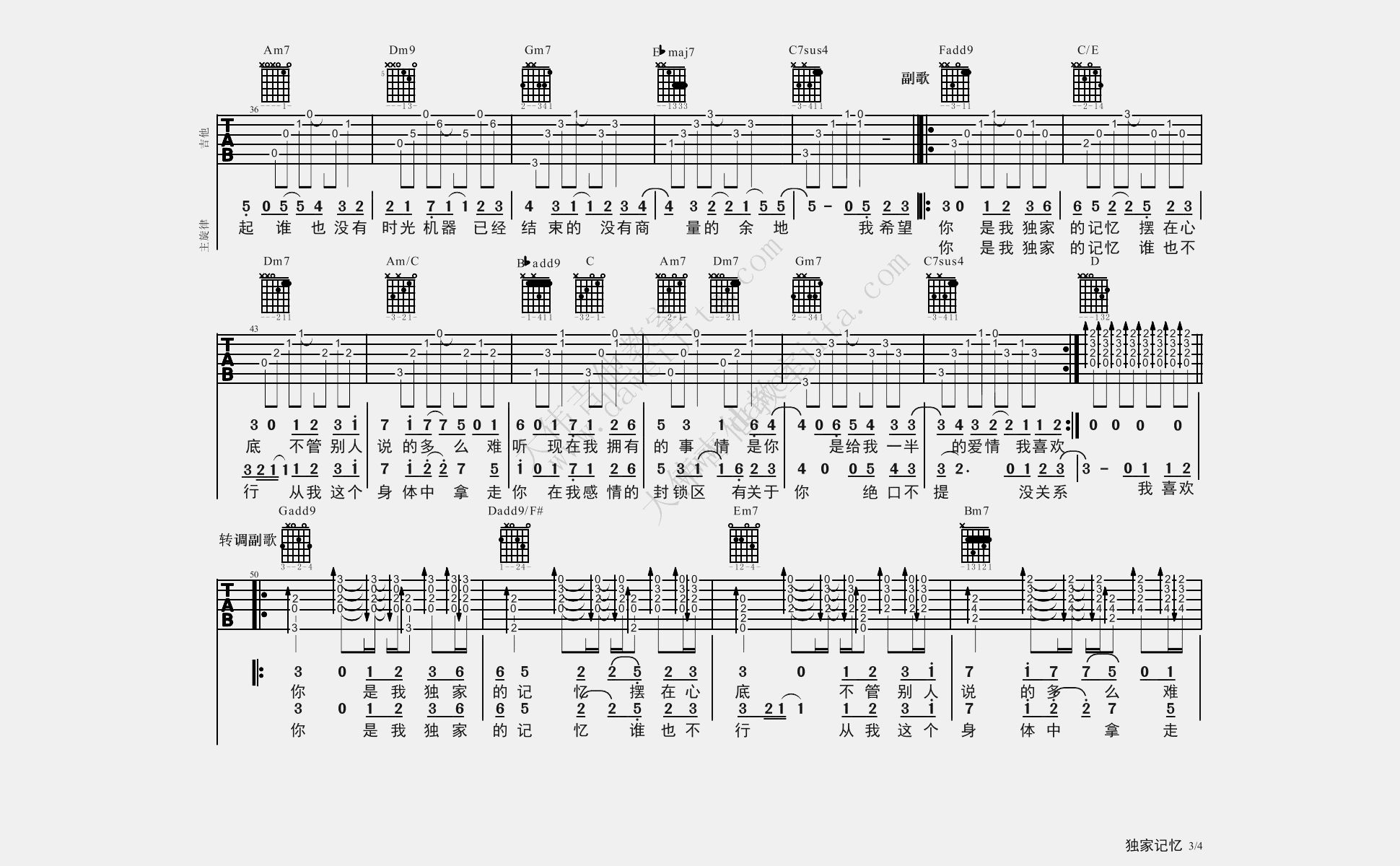 独家记忆吉他谱3-陈小春