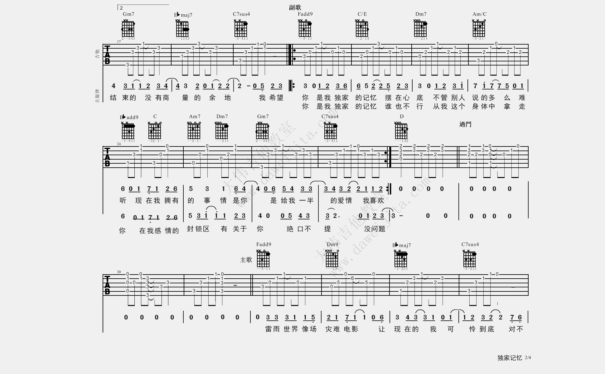 独家记忆吉他谱2-陈小春