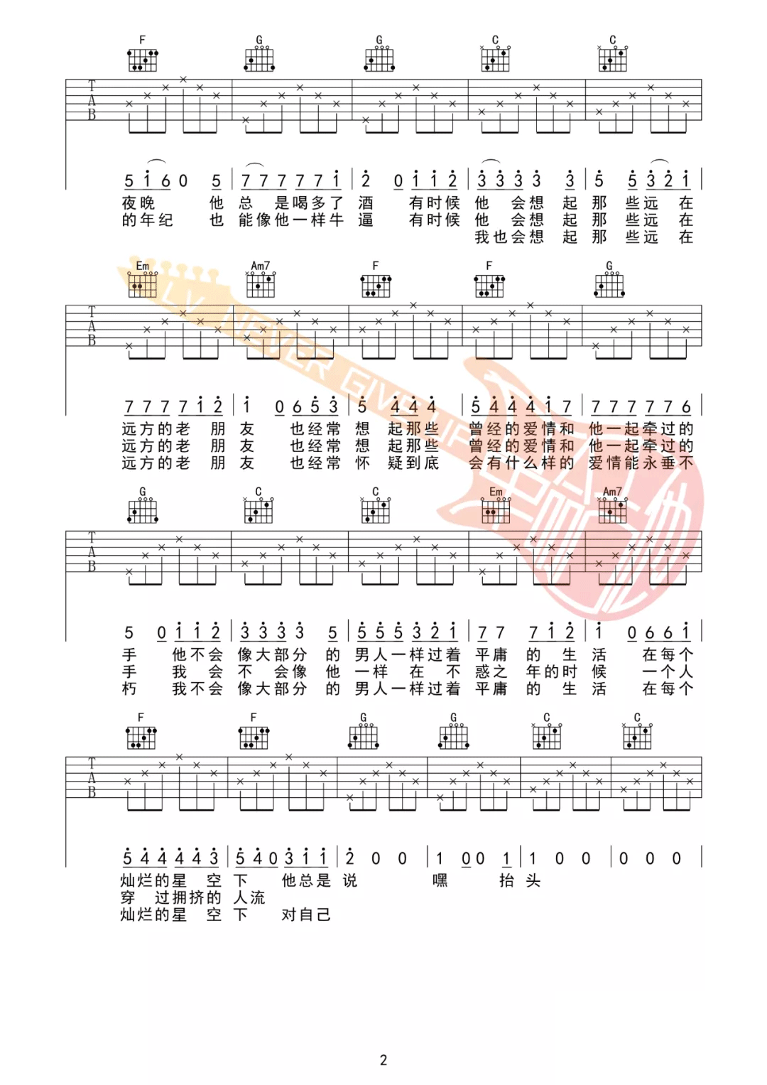 嘿抬头吉他谱2-贰佰