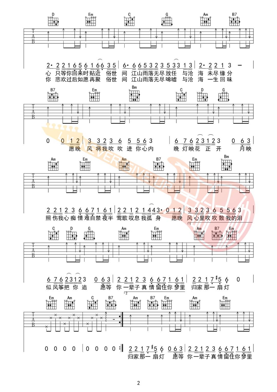 晚风心里吹吉他谱2-阿梨粤