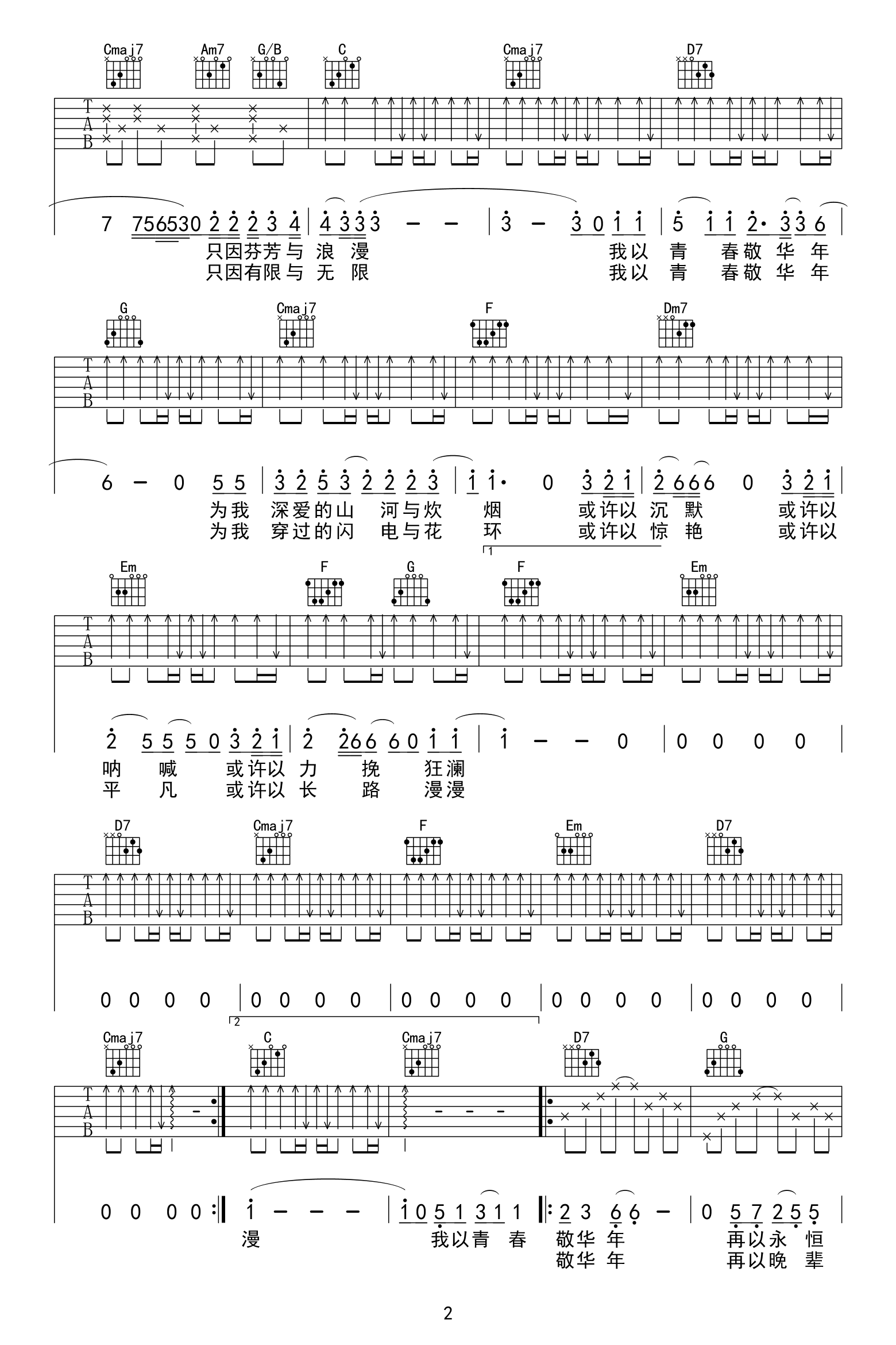 我以青春敬华年吉他谱2-张杰