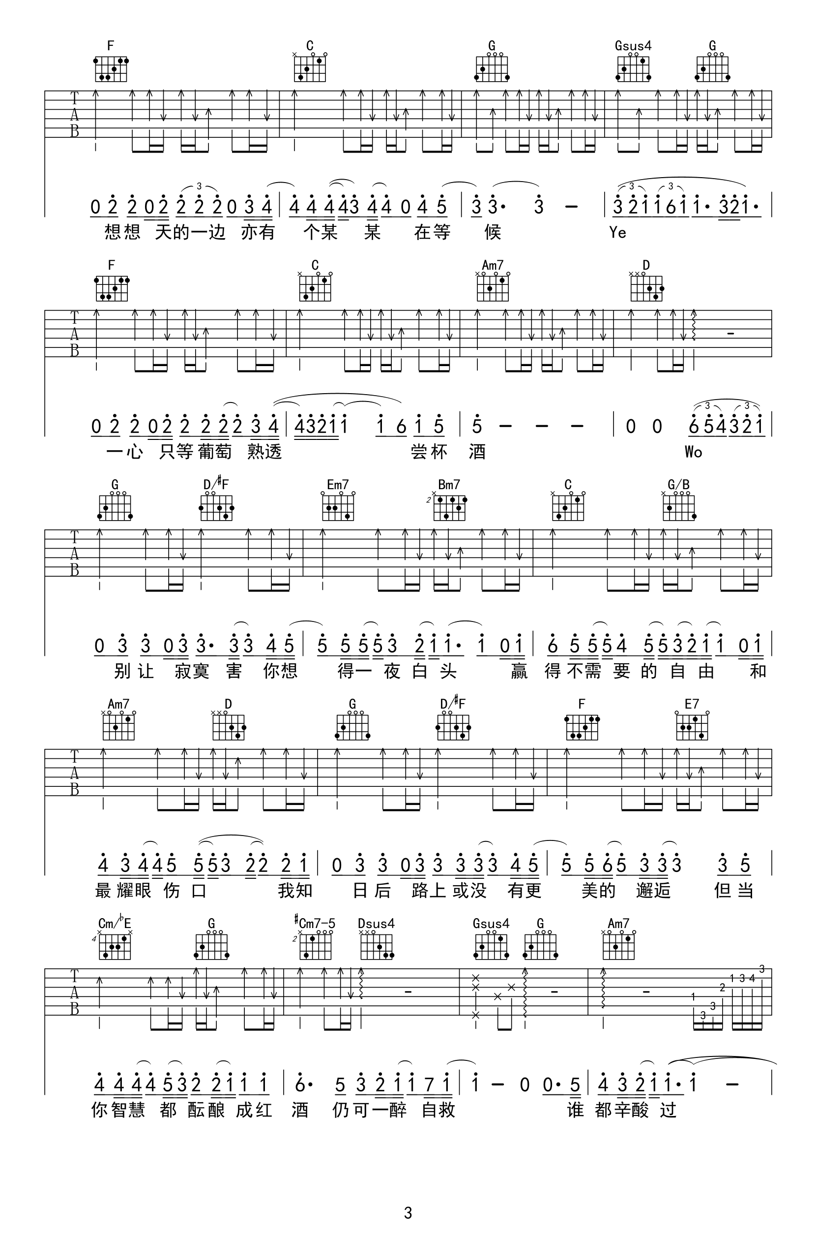 葡萄成熟时吉他谱3-陈奕迅