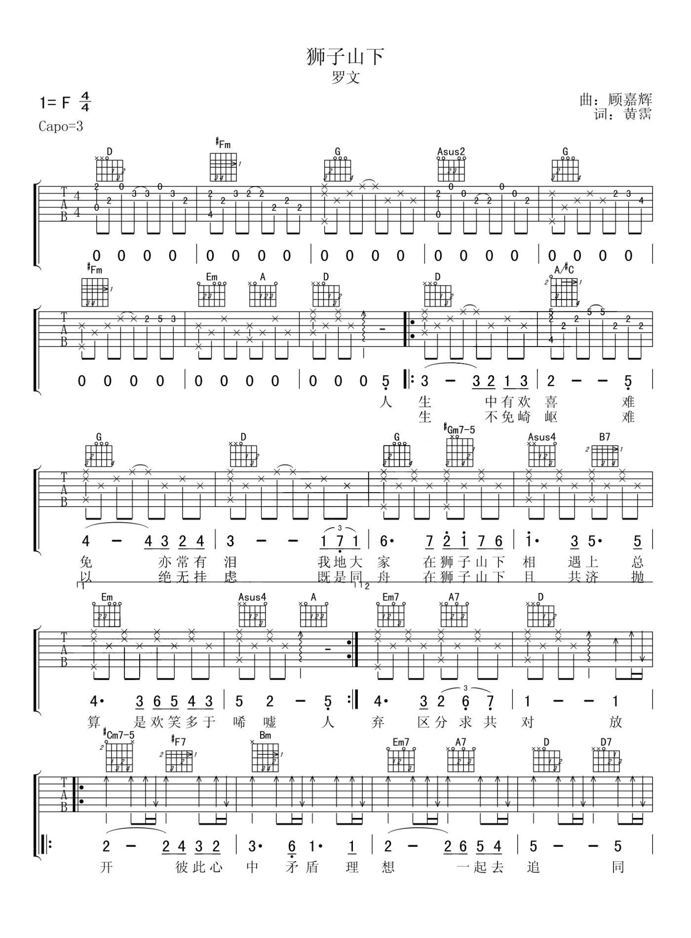 狮子山下吉他谱1-罗文