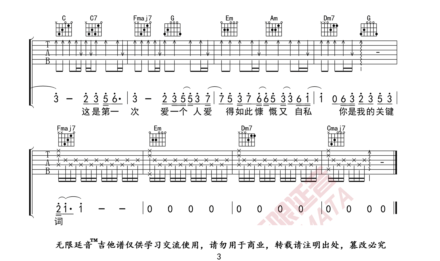 关键词吉他谱3-林俊杰