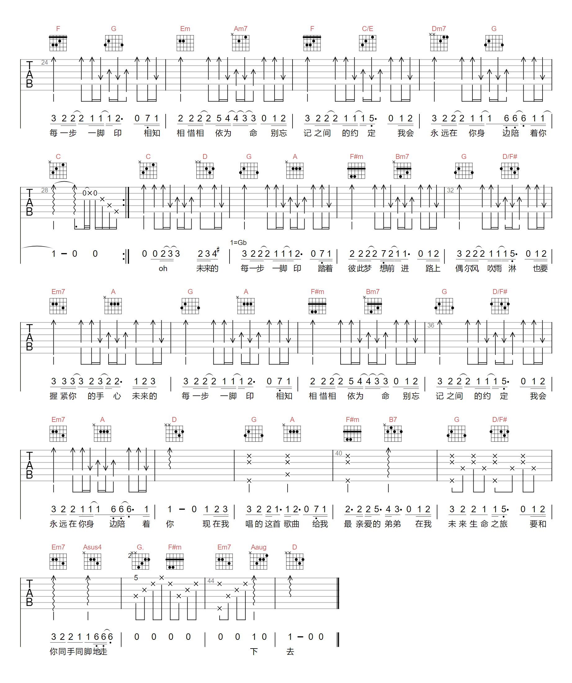 同手同脚吉他谱2-温岚