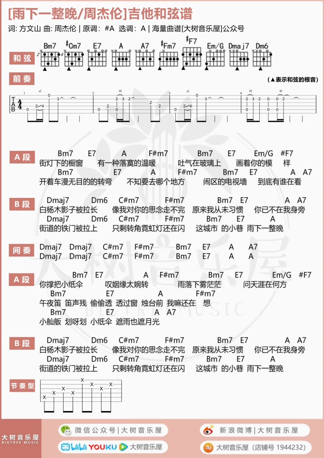 雨下一整晚吉他谱3-周杰伦