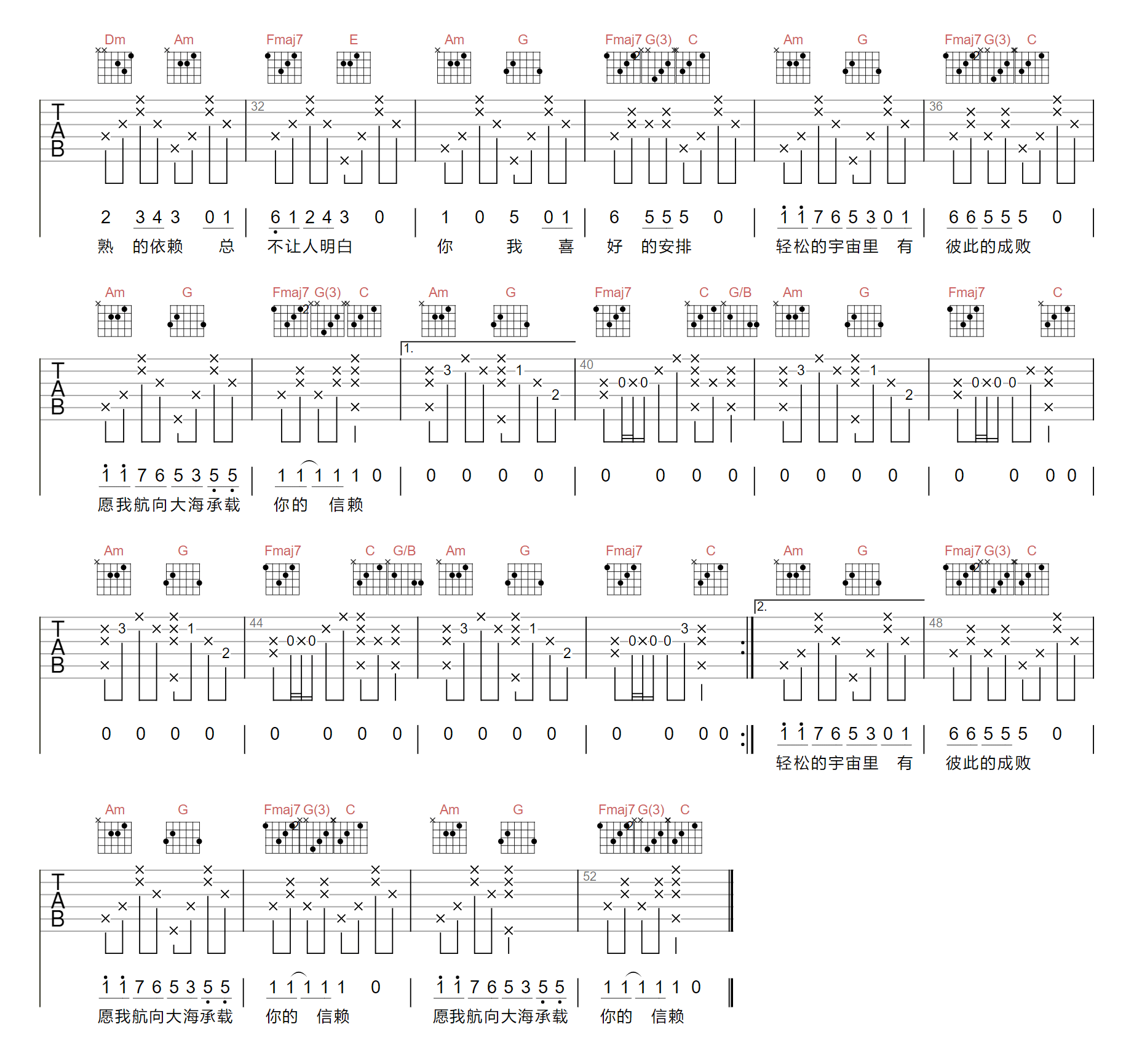 与海无关吉他谱2-告五人