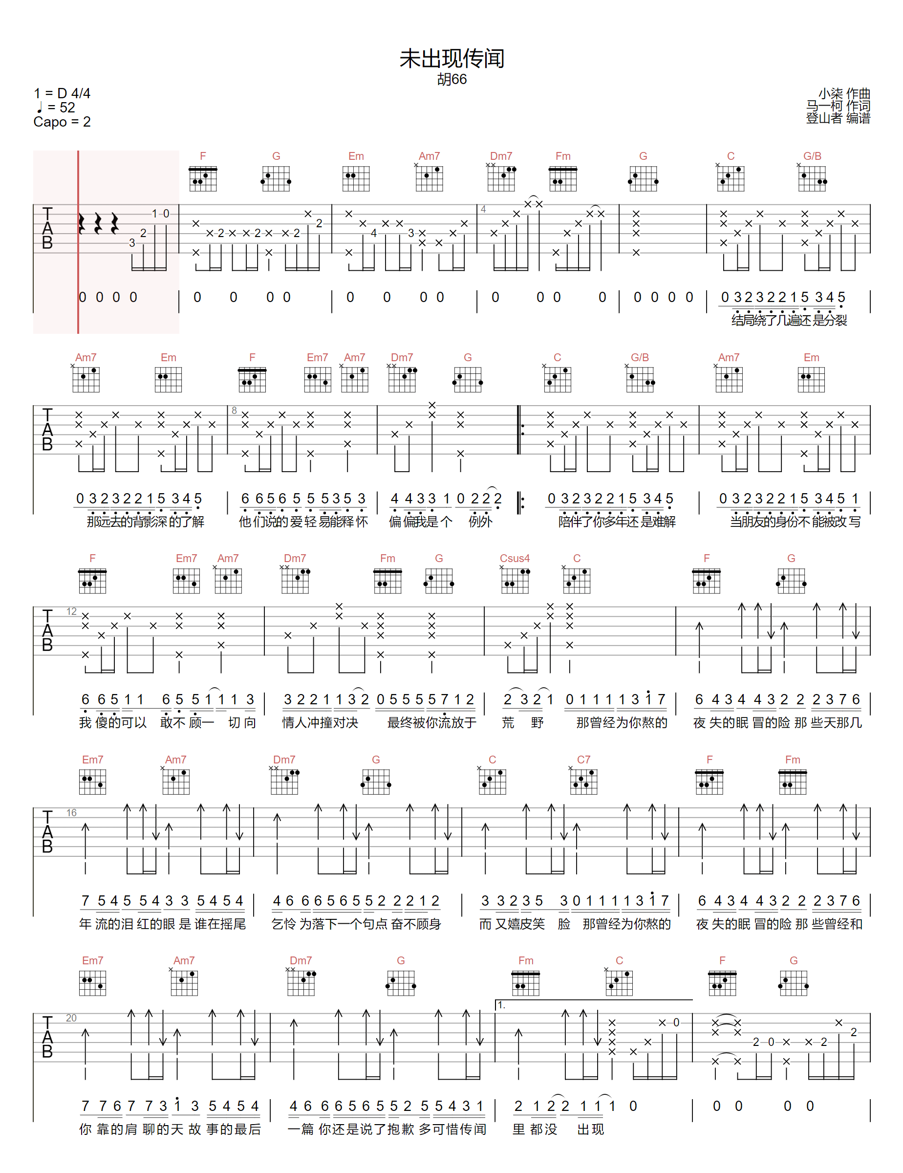 未出现传闻吉他谱1-胡66