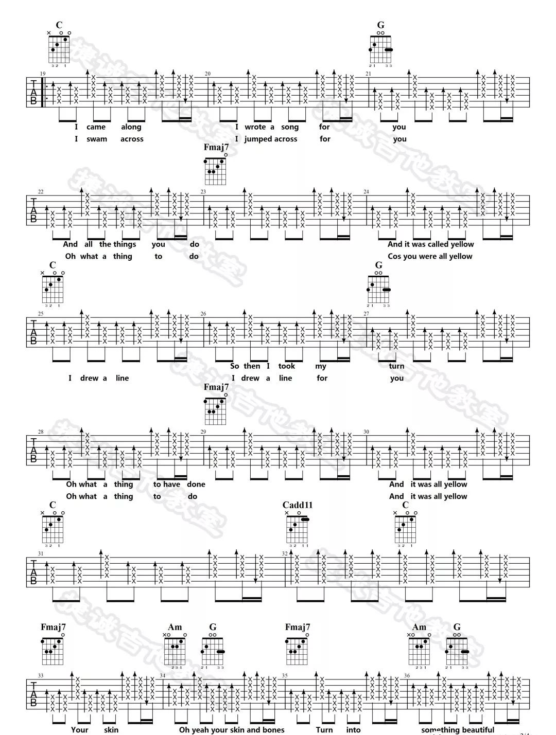 Yellow吉他谱2-Coldplay