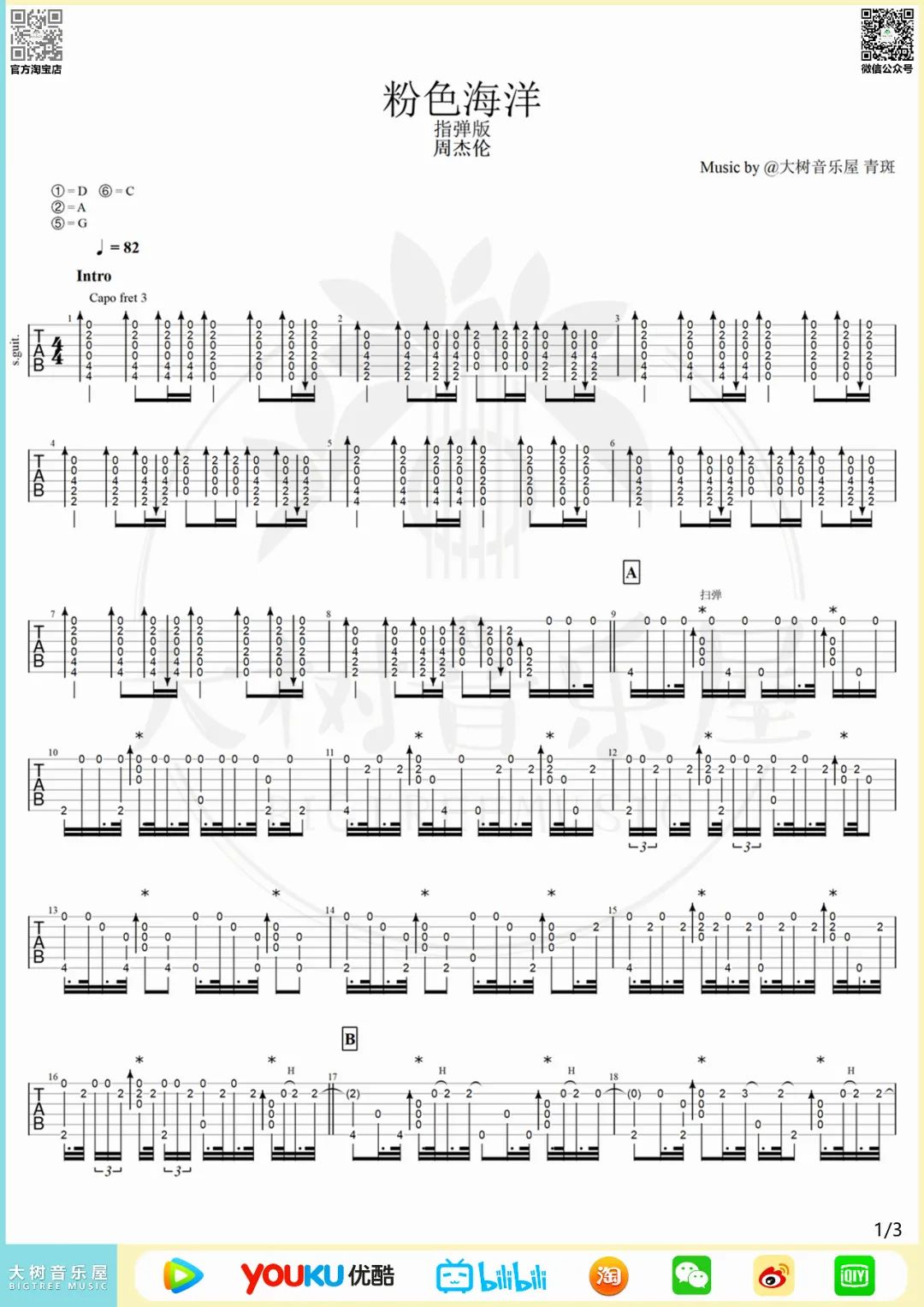 粉色海洋指弹吉他谱1-周杰伦