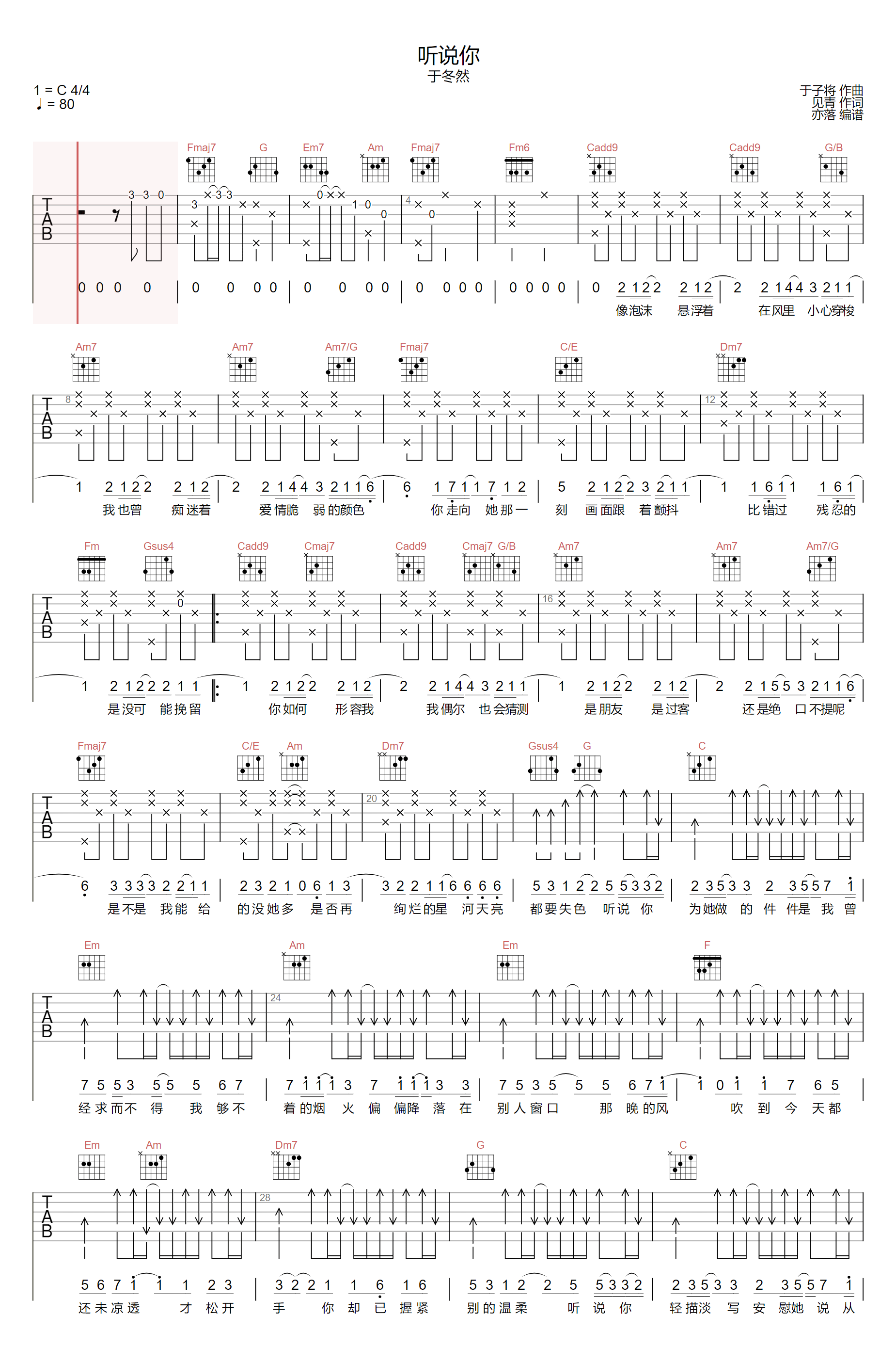 听说你吉他谱1-于冬然