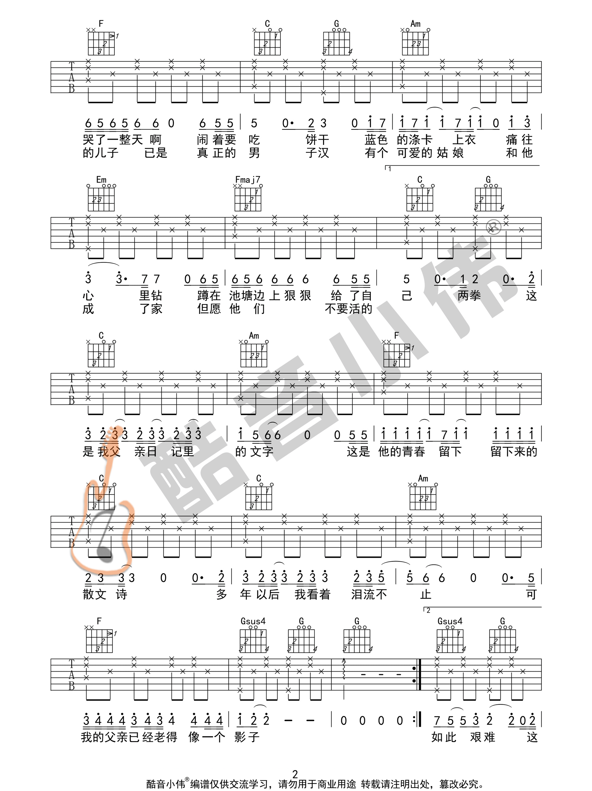 父亲写的散文诗吉他谱2-许飞