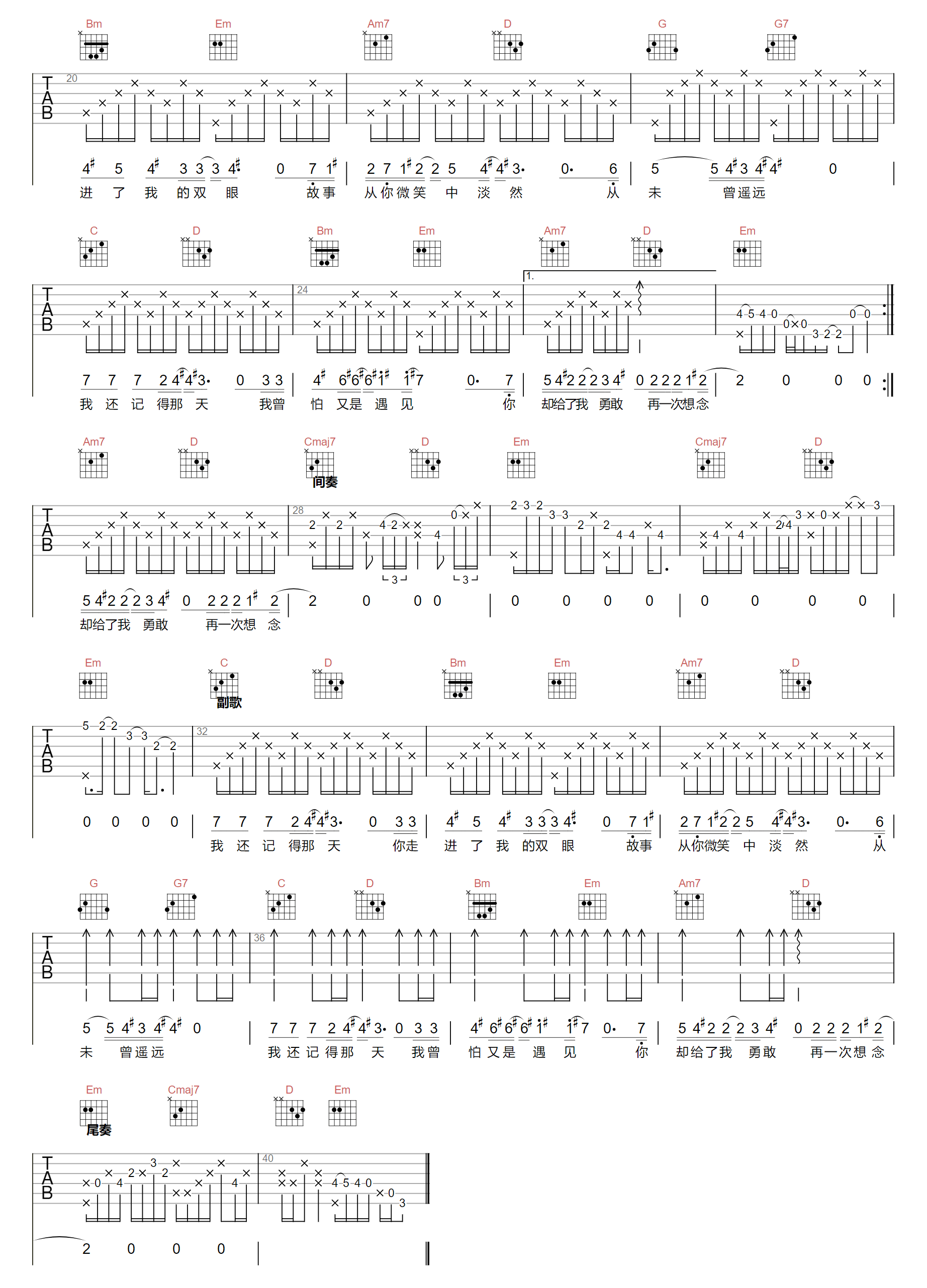 我还记得那天吉他谱2-沈以诚