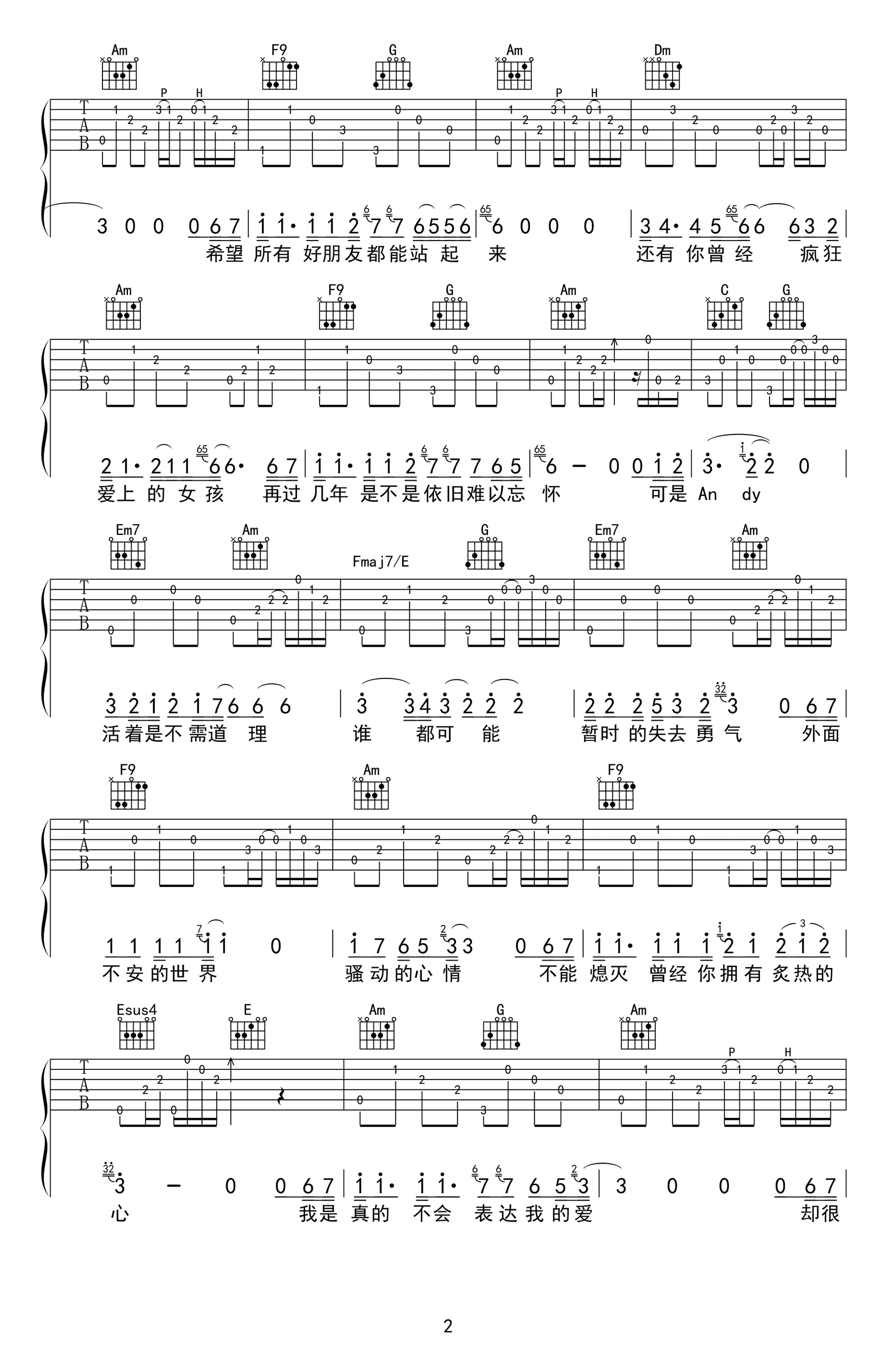 Andy吉他谱2-阿杜