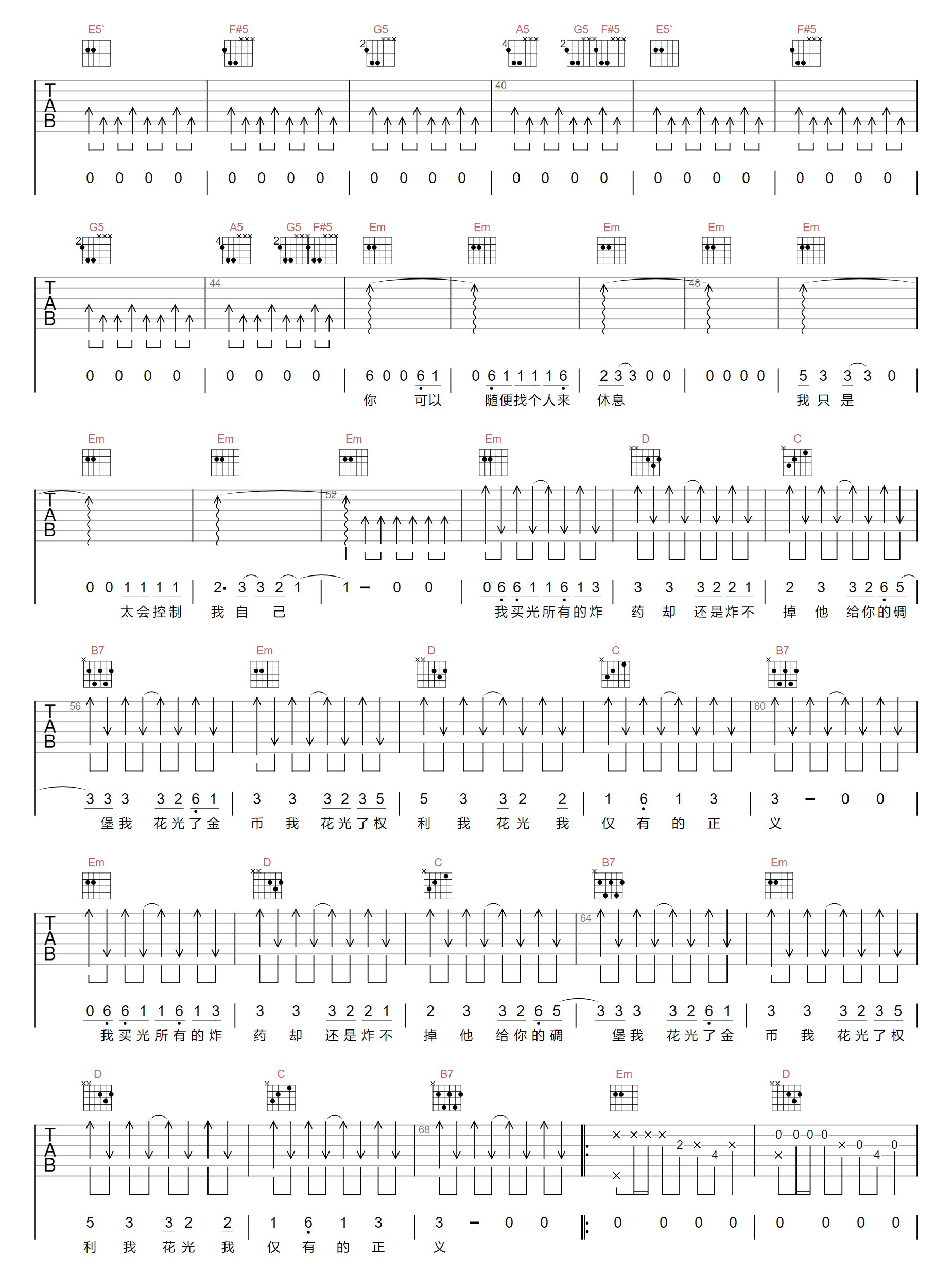 正义吉他谱2-回春丹乐队