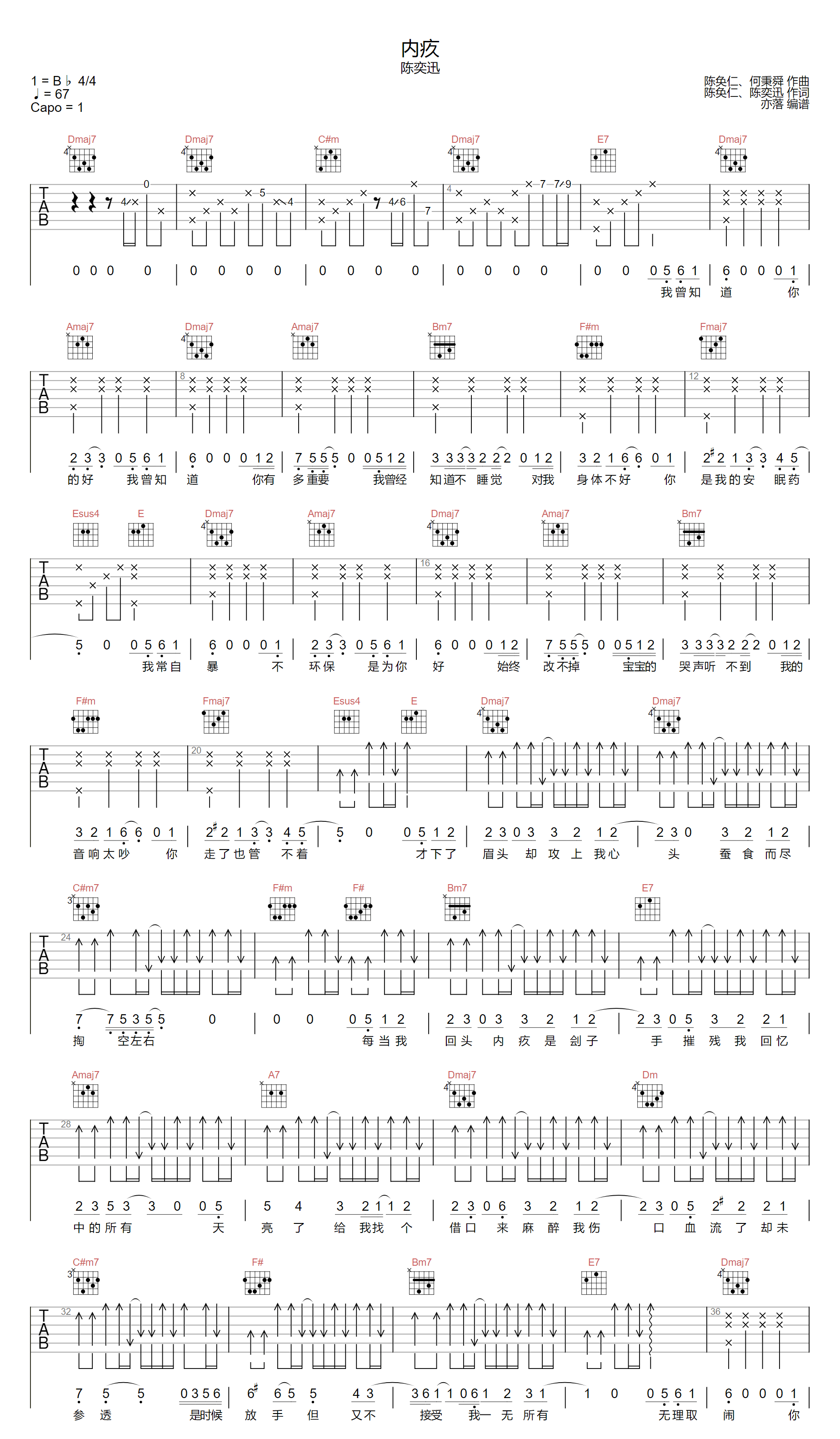 内疚吉他谱1-陈奕迅