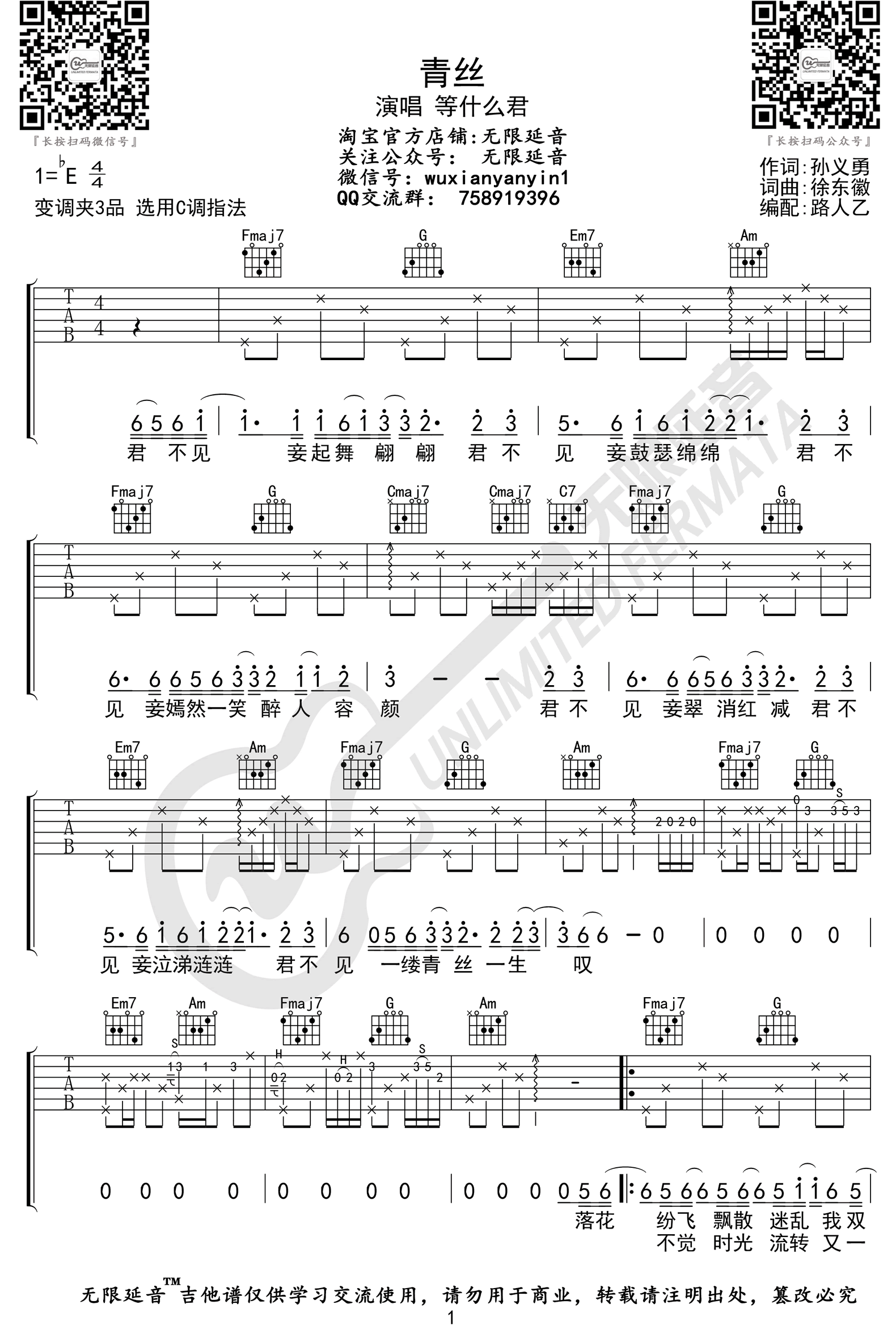 青丝吉他谱1-等什么君