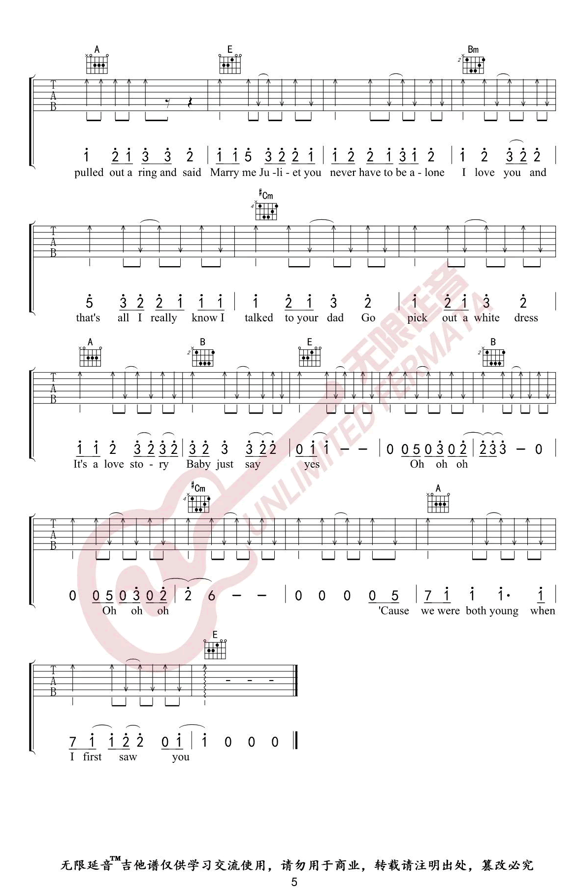 Love-Story吉他谱5-Taylor-Swift