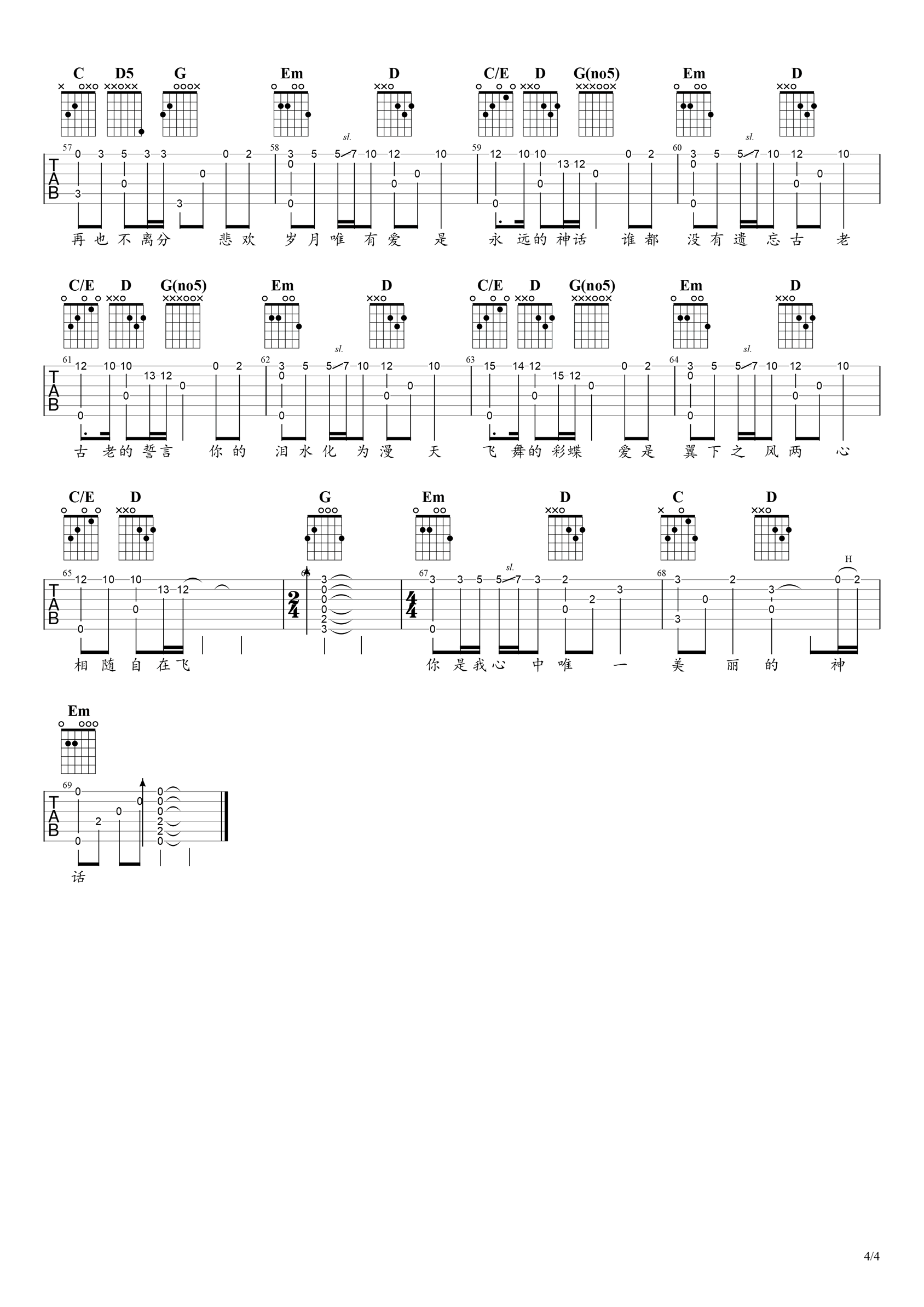美丽的神话指弹吉他谱4-孙楠