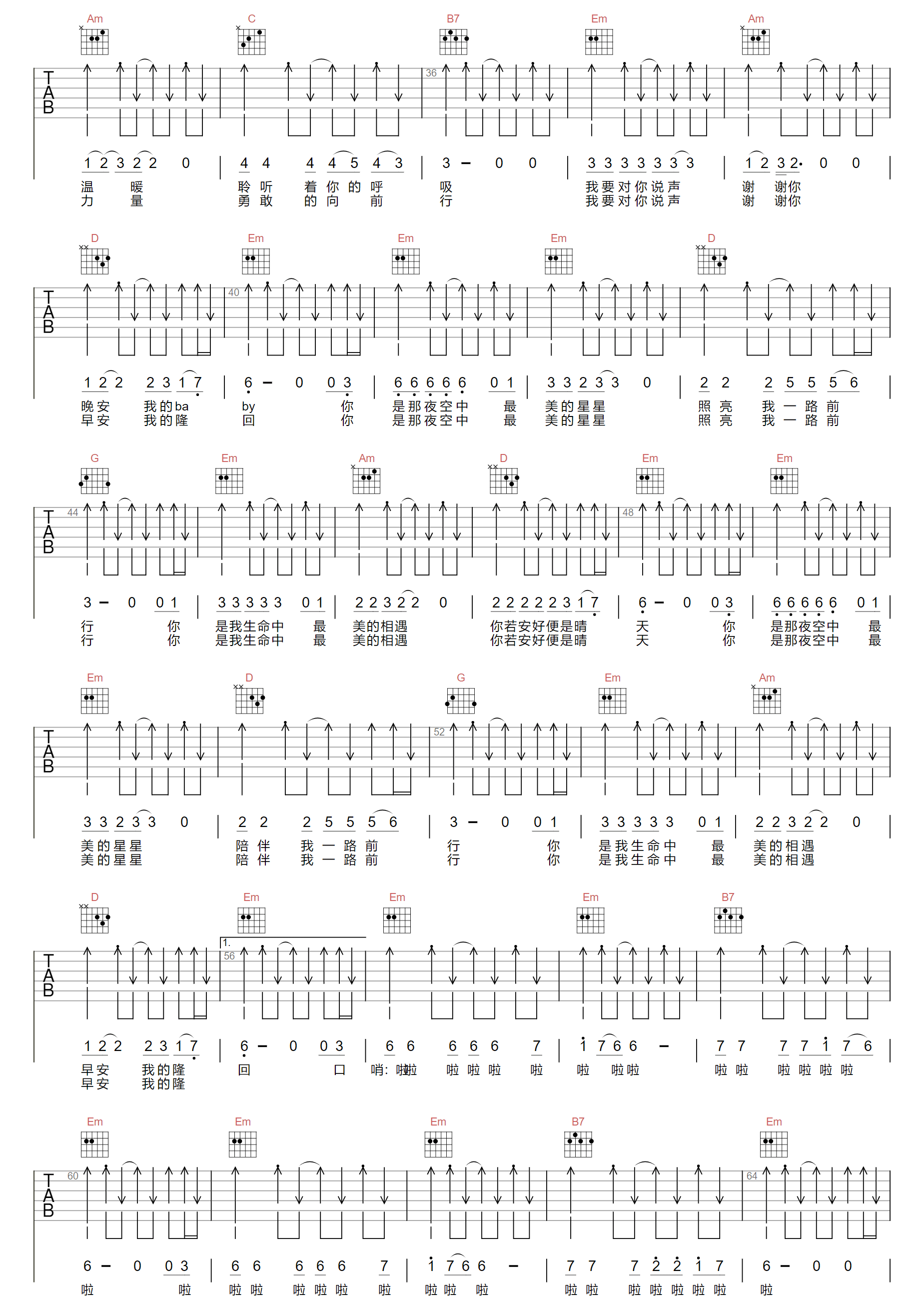 早安隆回吉他谱2-袁树维