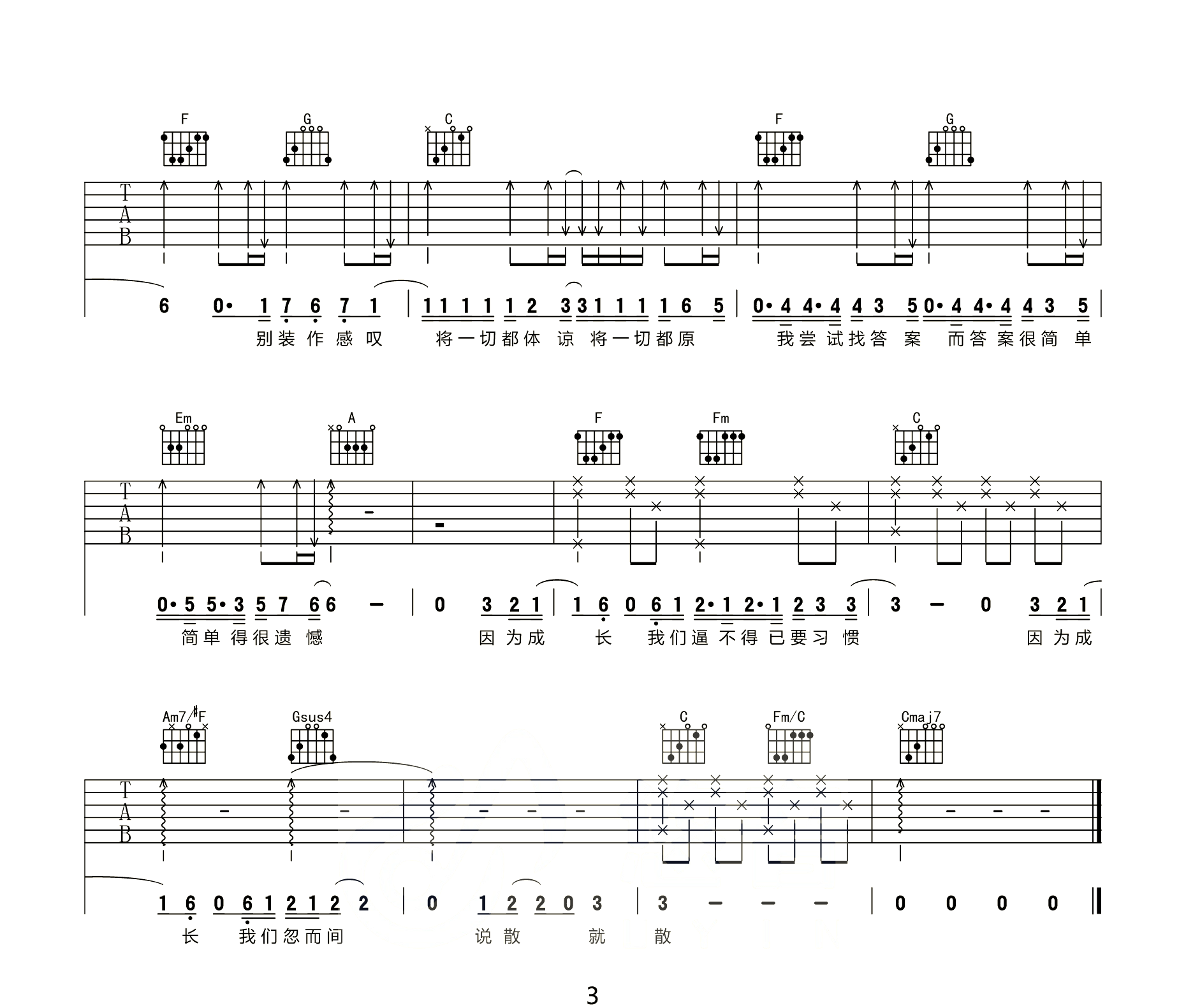 说散就散吉他谱3-袁娅维