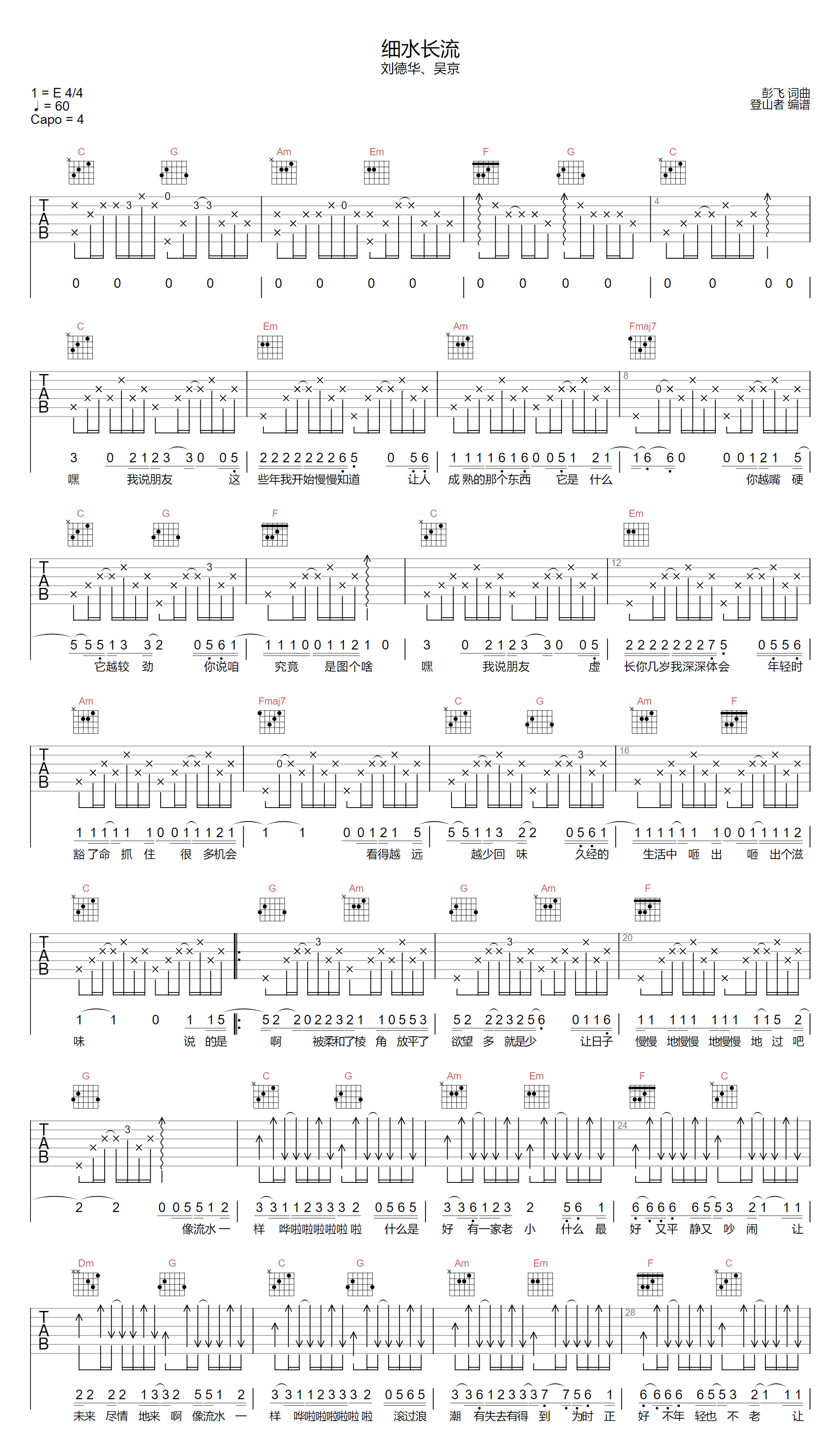 细水长流吉他谱1-刘德华