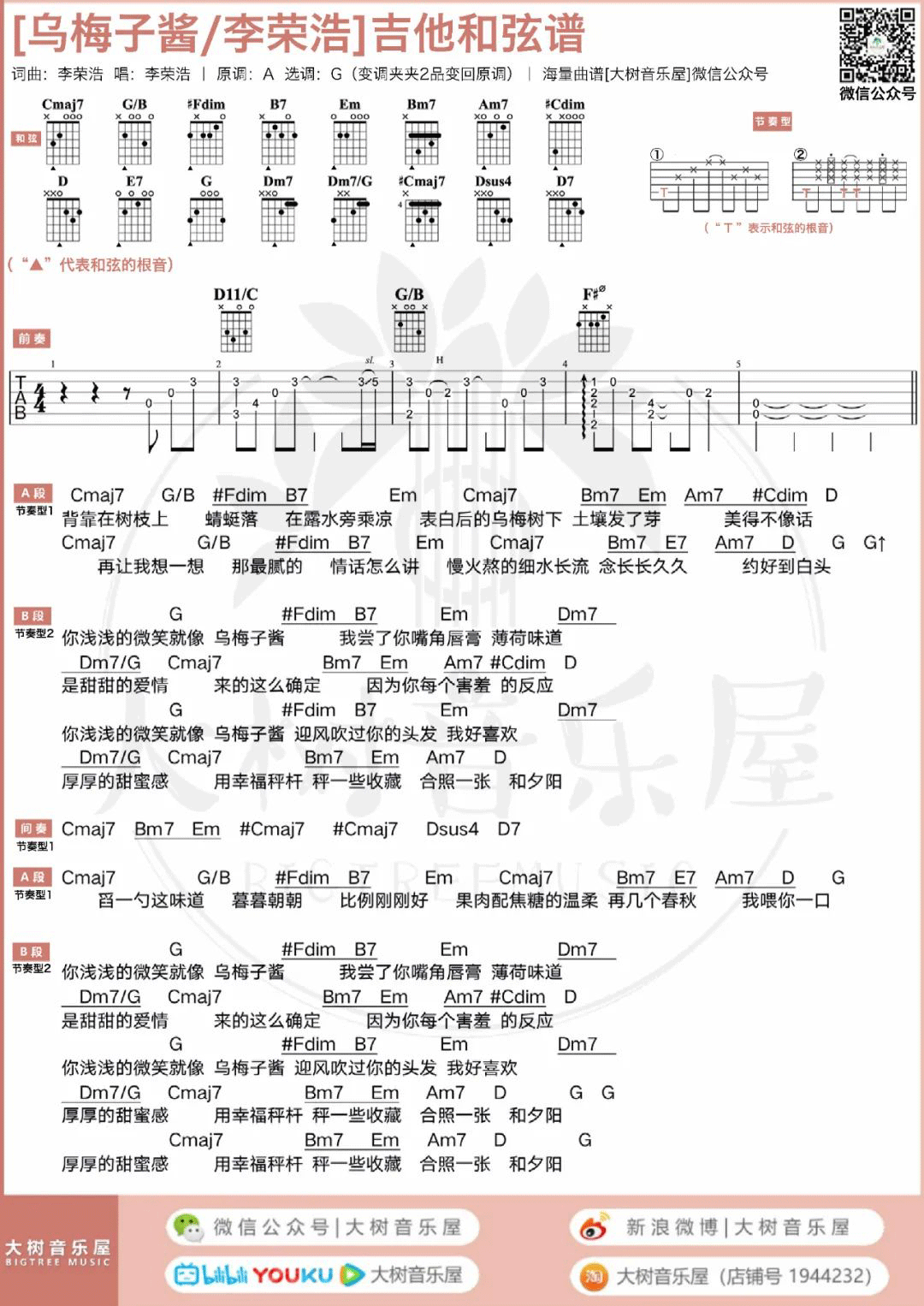 乌梅子酱吉他谱4-李荣浩